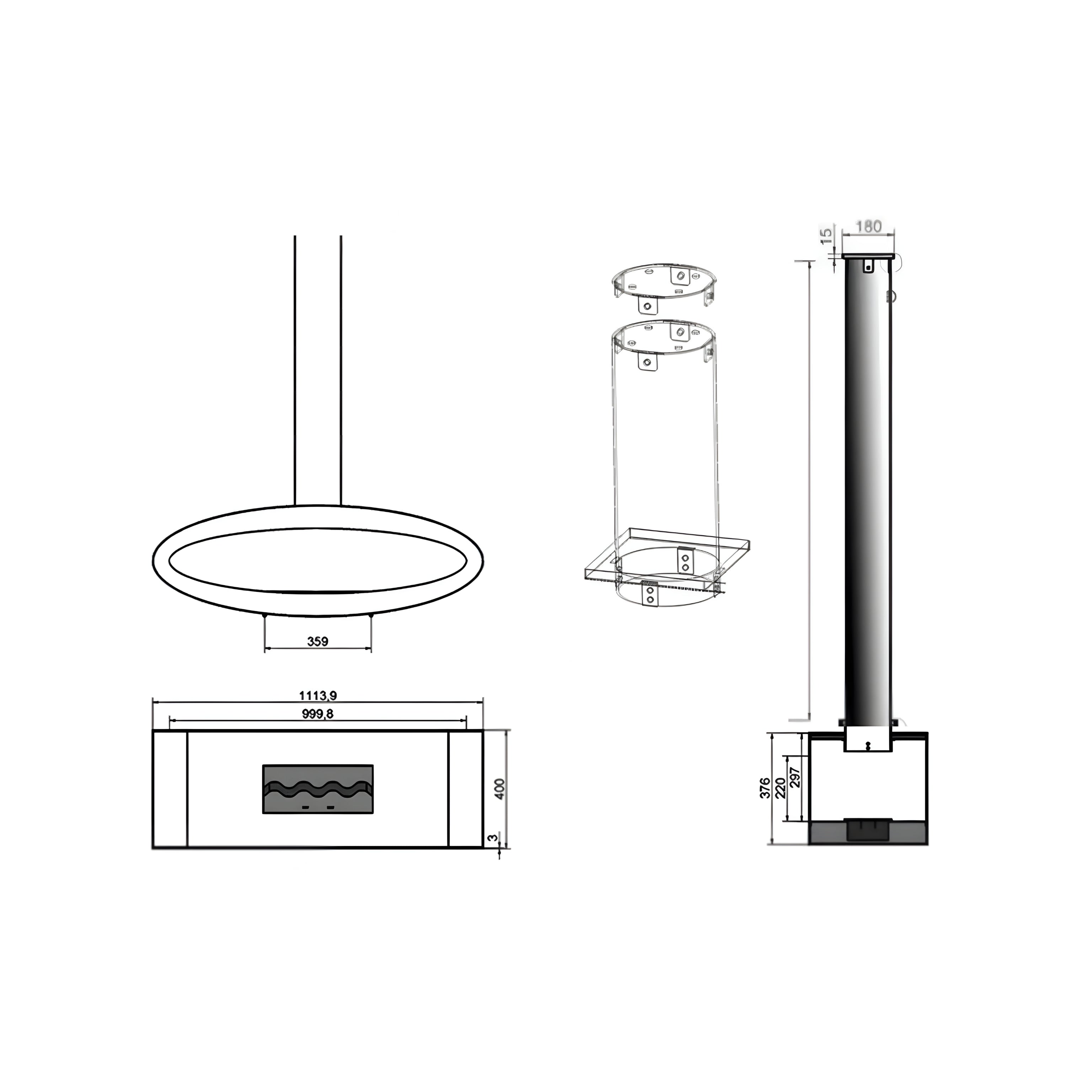 Meru Tube W Bio Ethanol Plafondhaard 112 CM