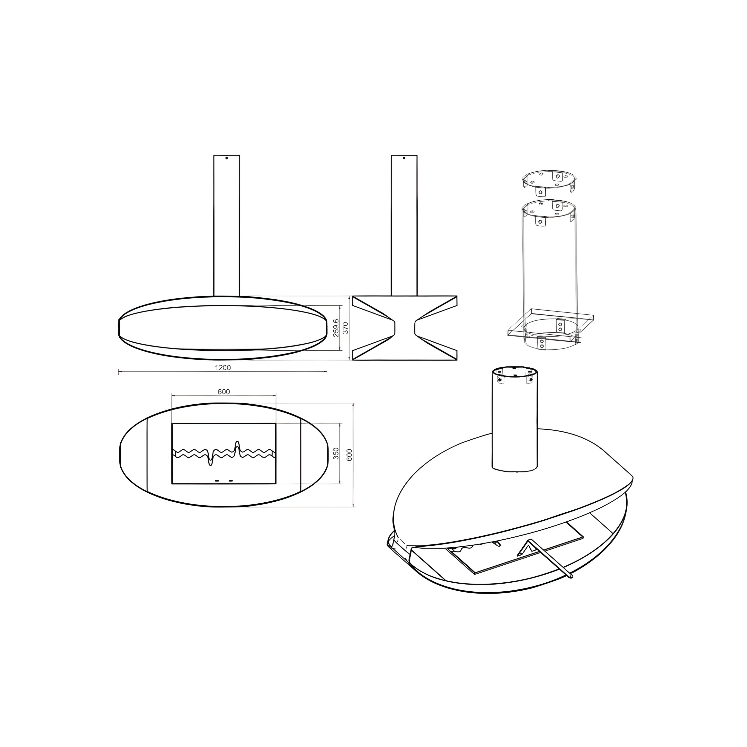 Hamo Bio Ethanol Plafondhaard 120 cm