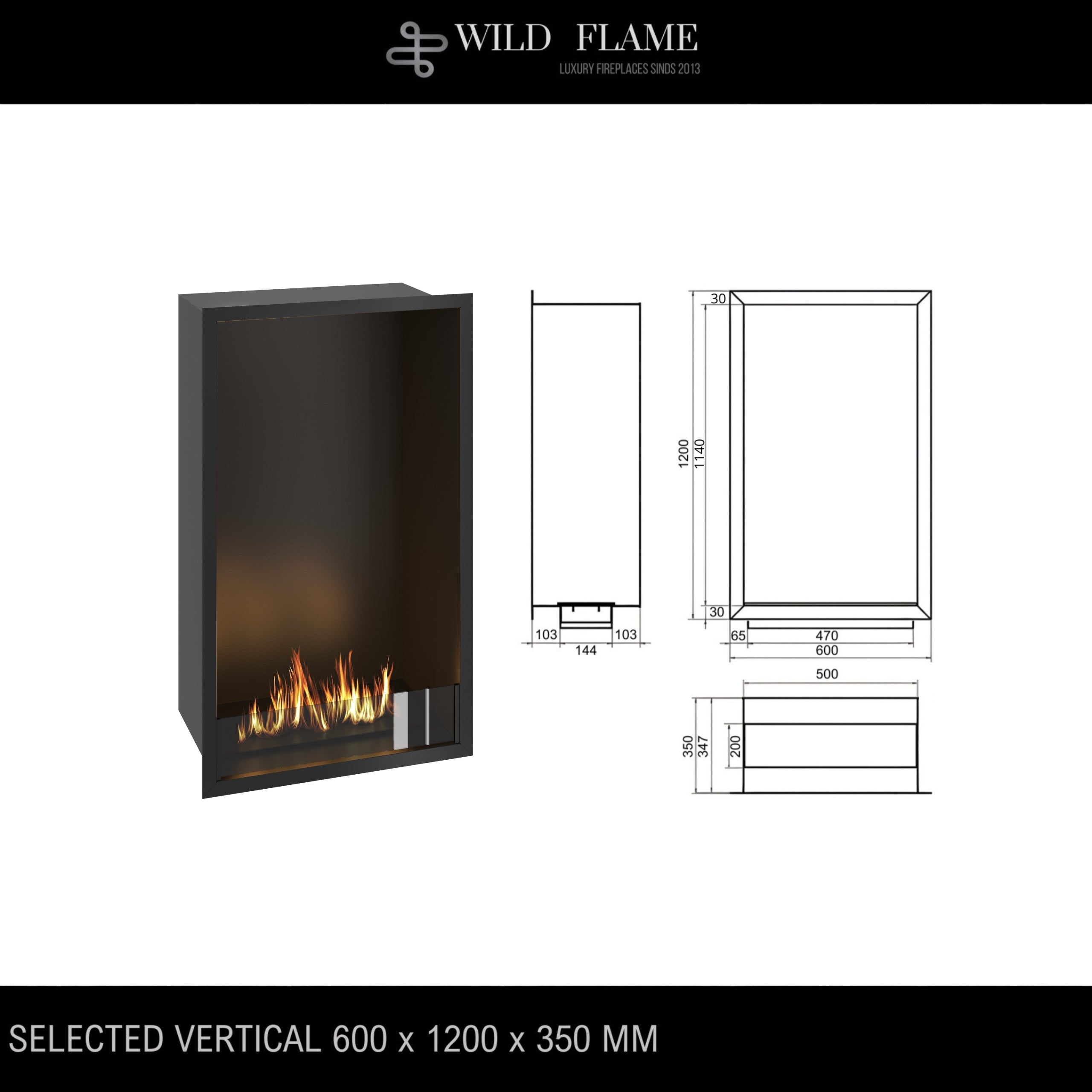 Selected Vertical Enkelzijdige Inbouwhaard 60 x 120 cm