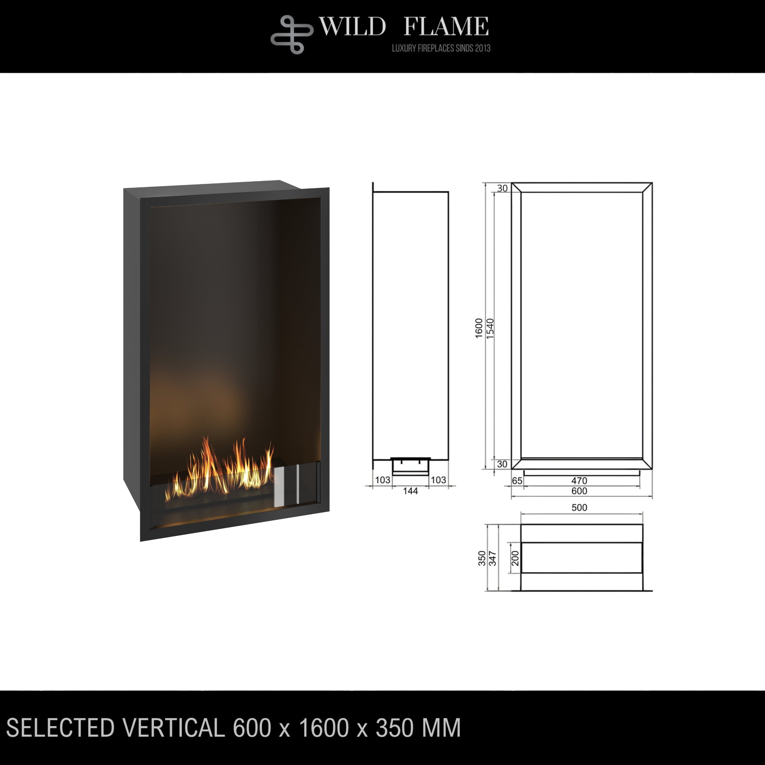 Selected Vertical Enkelzijdige Inbouwhaard 60 x 160 cm