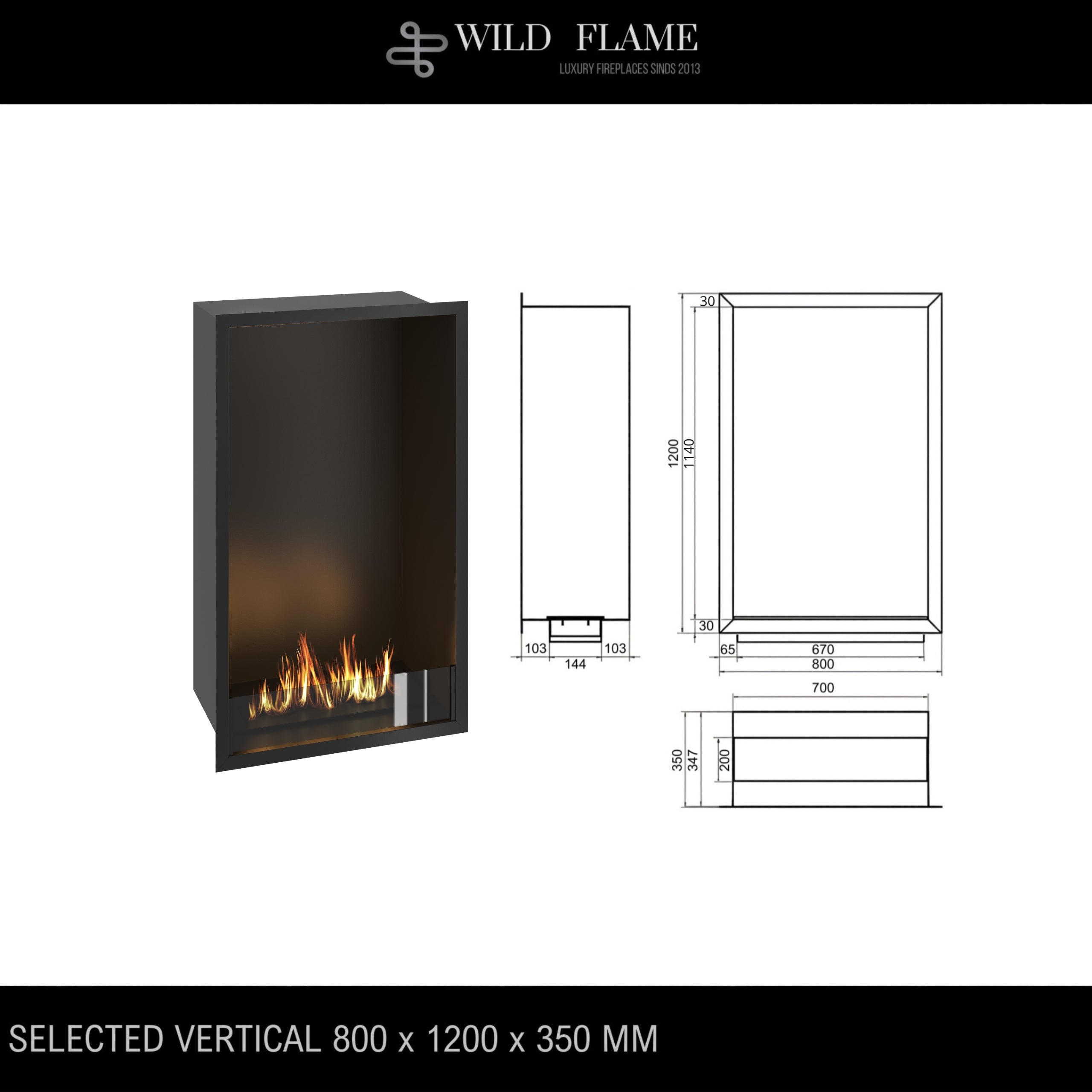 Selected Vertical Enkelzijdige Inbouwhaard 80 x 120 cm