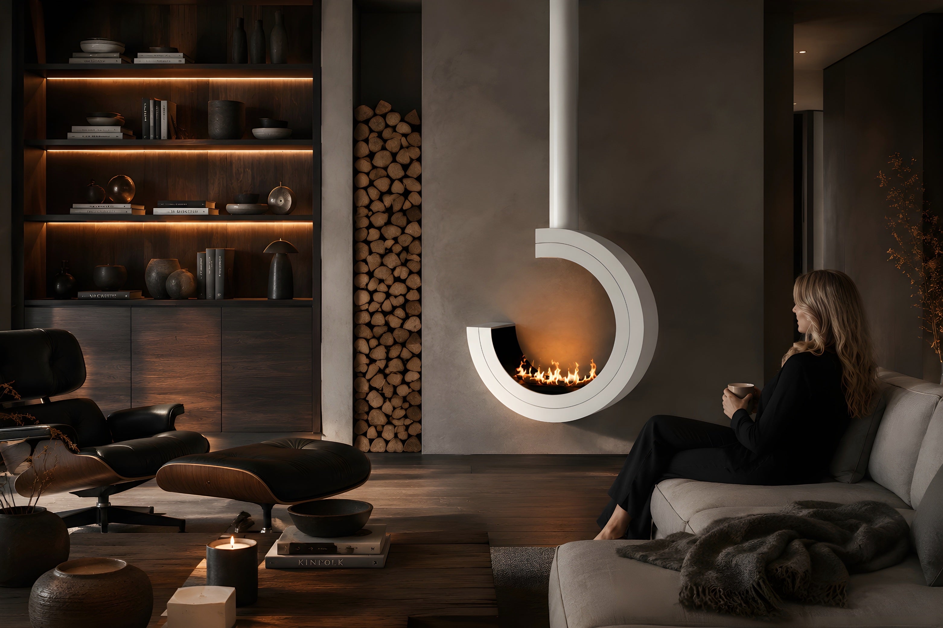 Erto 90 3/4 Tube Black Bio Ethanol Ceiling Fireplace