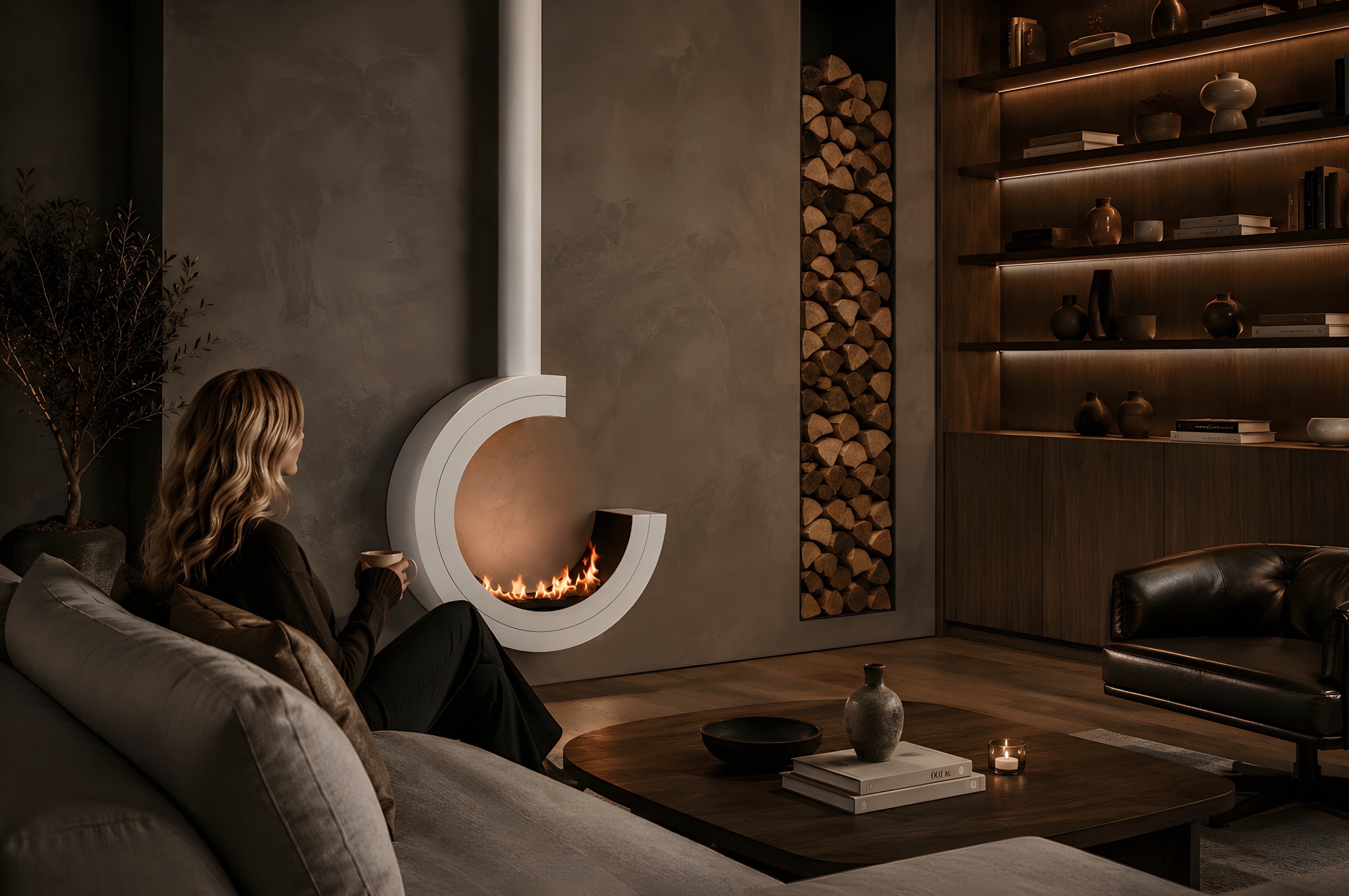 Erto 90 3/4 Tube Black Bio Ethanol Ceiling Fireplace