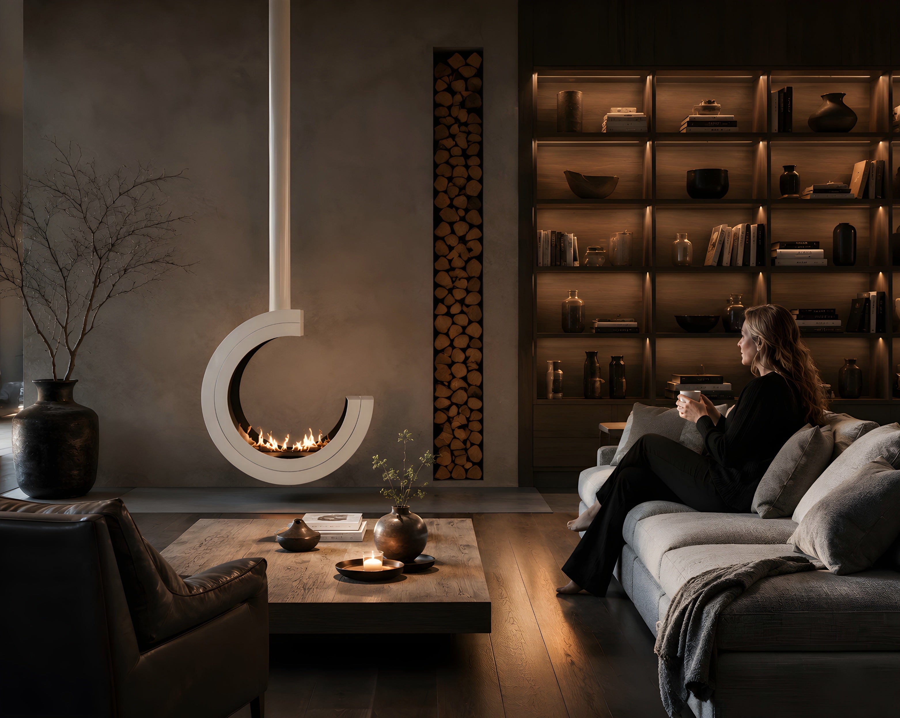Erto 90 3/4 Tube Black Bio Ethanol Ceiling Fireplace