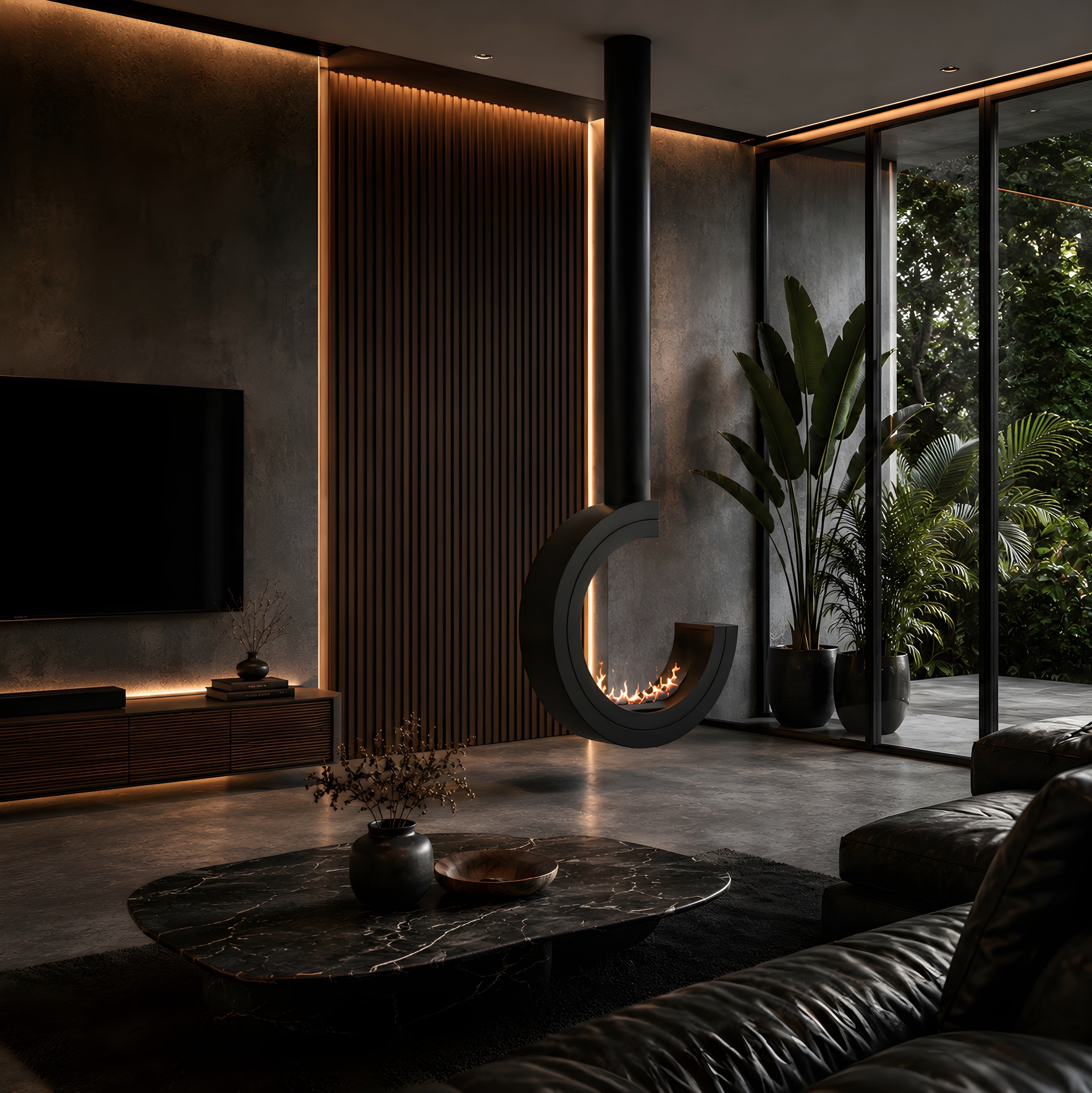 Erto 80 3/4 Tube Black Bio Ethanol Ceiling Fireplace
