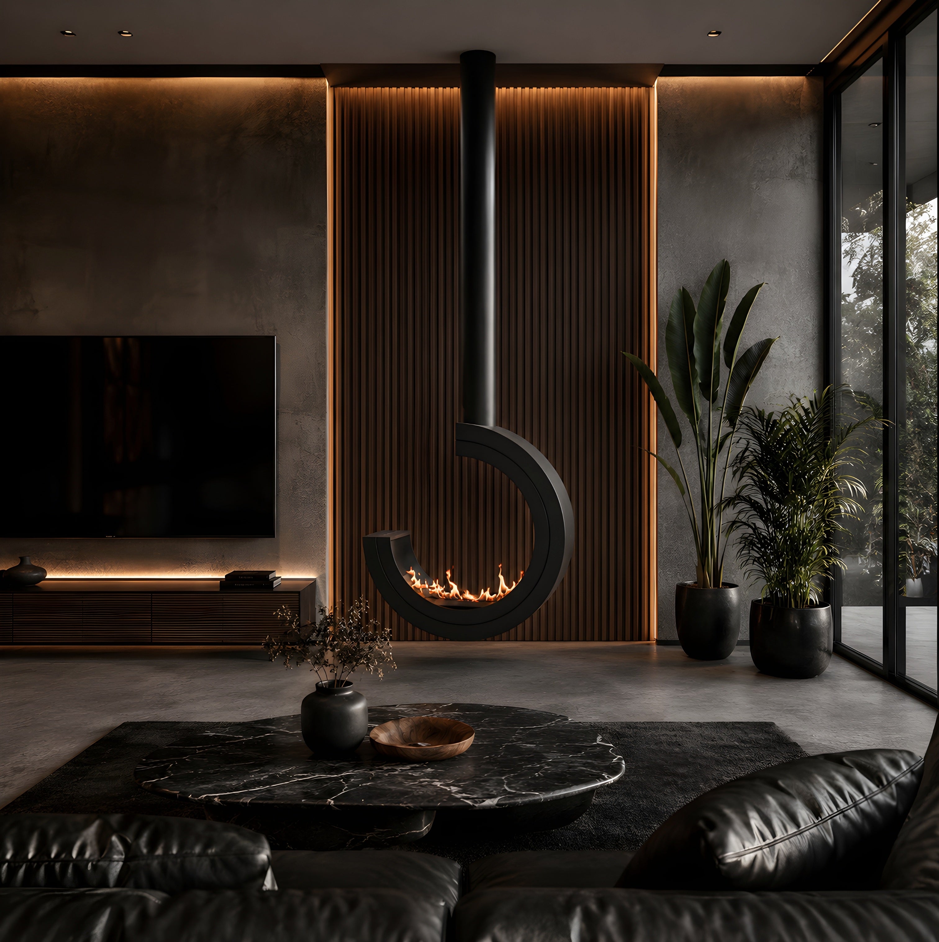 Erto 80 3/4 Tube Black Bio Ethanol Ceiling Fireplace