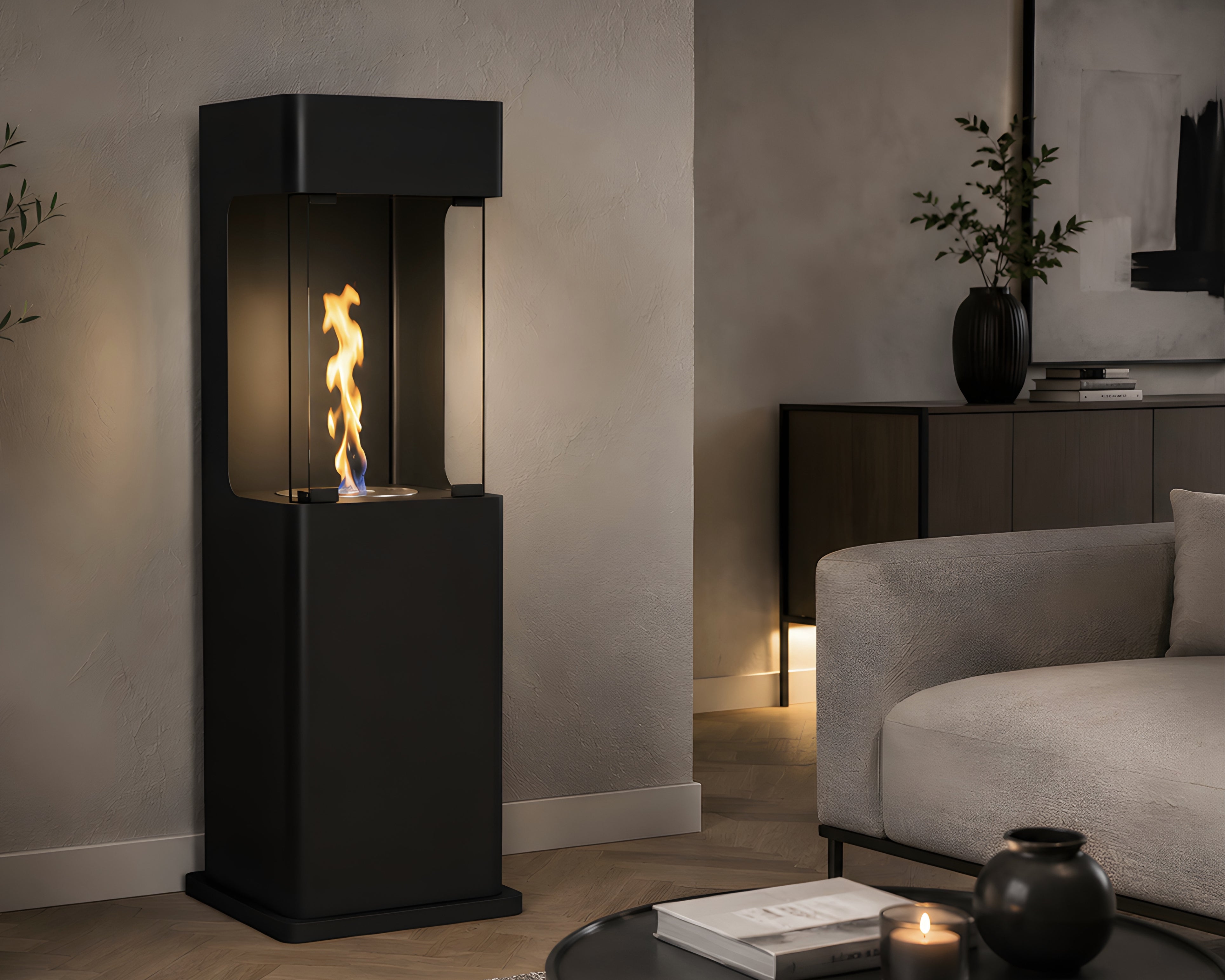 Baron Verticale Vrijstaande Haard Volle Glas H134 cm