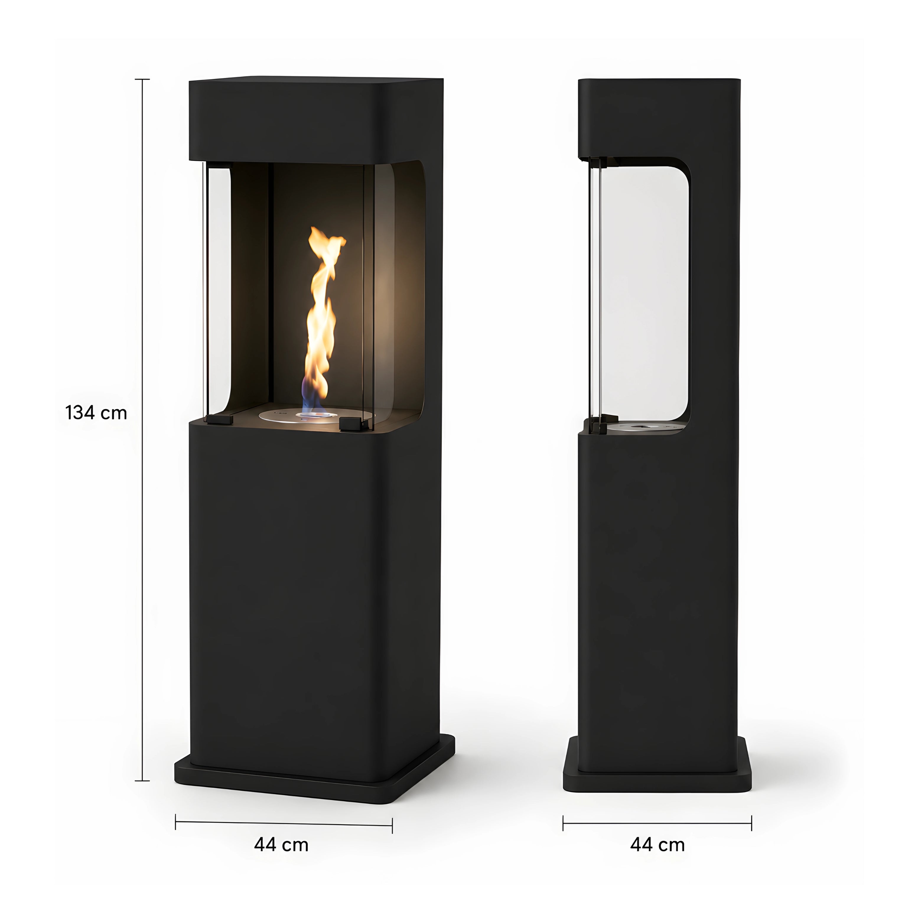 Baron Verticale Vrijstaande Haard Volle Glas H134 cm