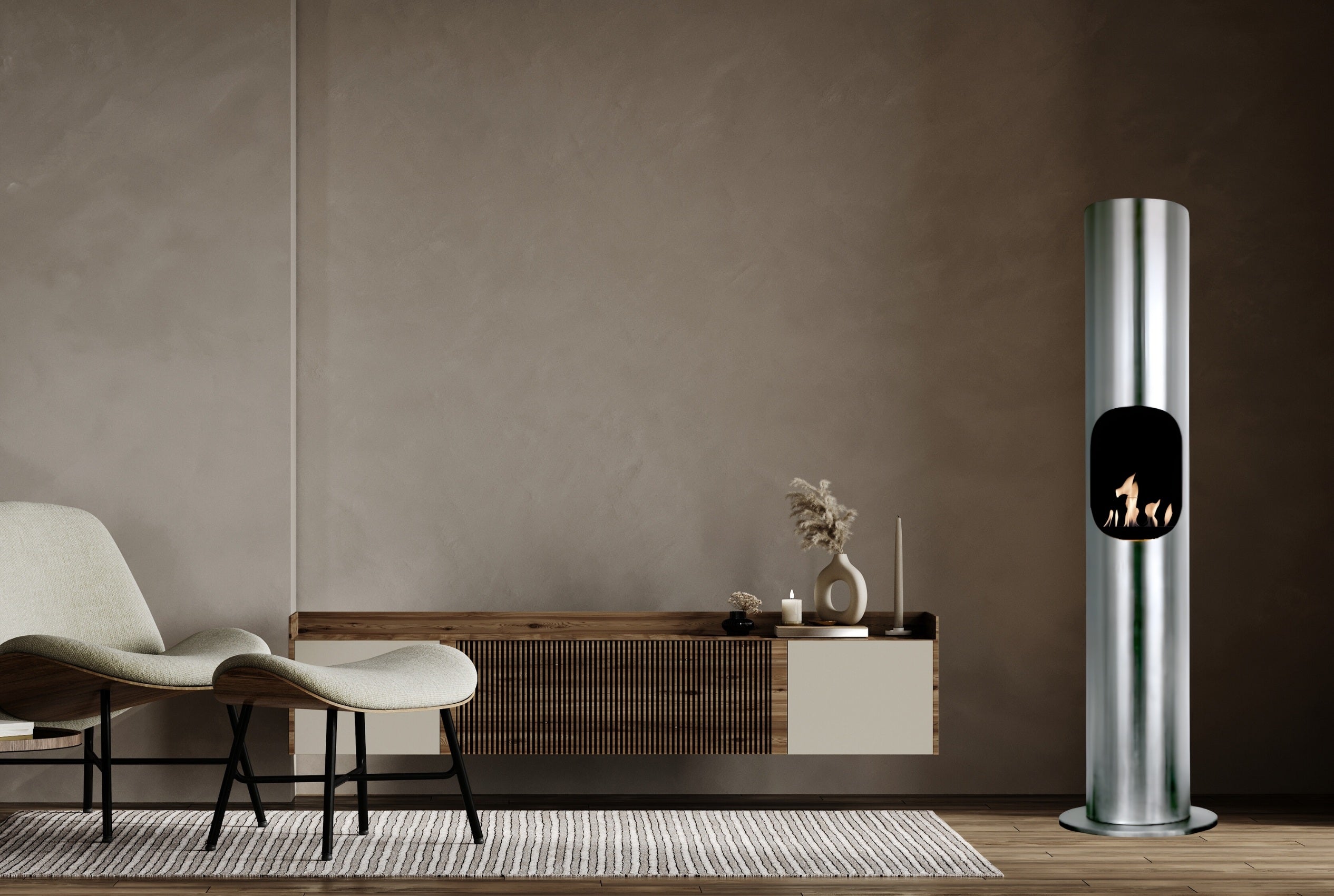 HPL Stainless Steel Bio-Ethanol Floor Fireplace