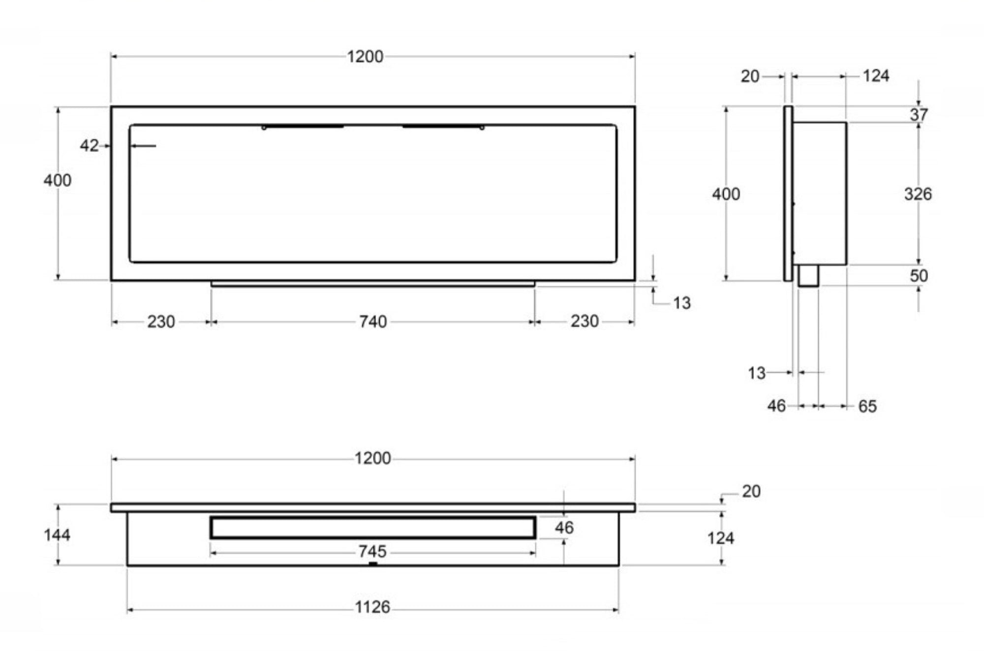 S-line 3D Bio Ethanol Inbouwhaard 120 cm