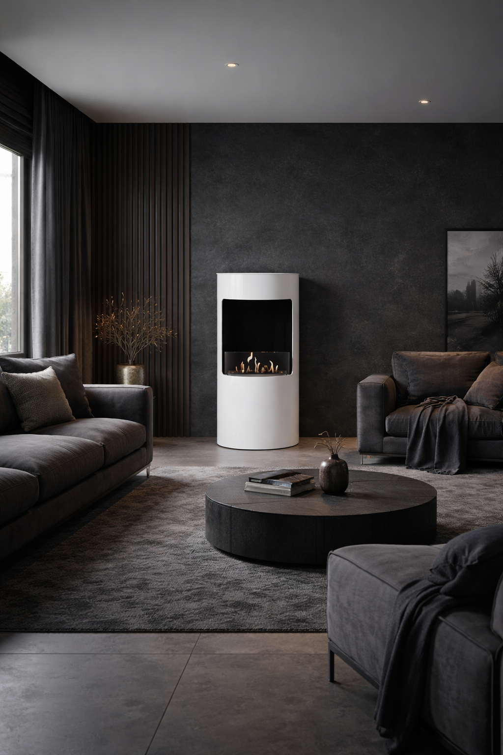 Lomanian White Bio-Ethanol Freestanding Fireplace