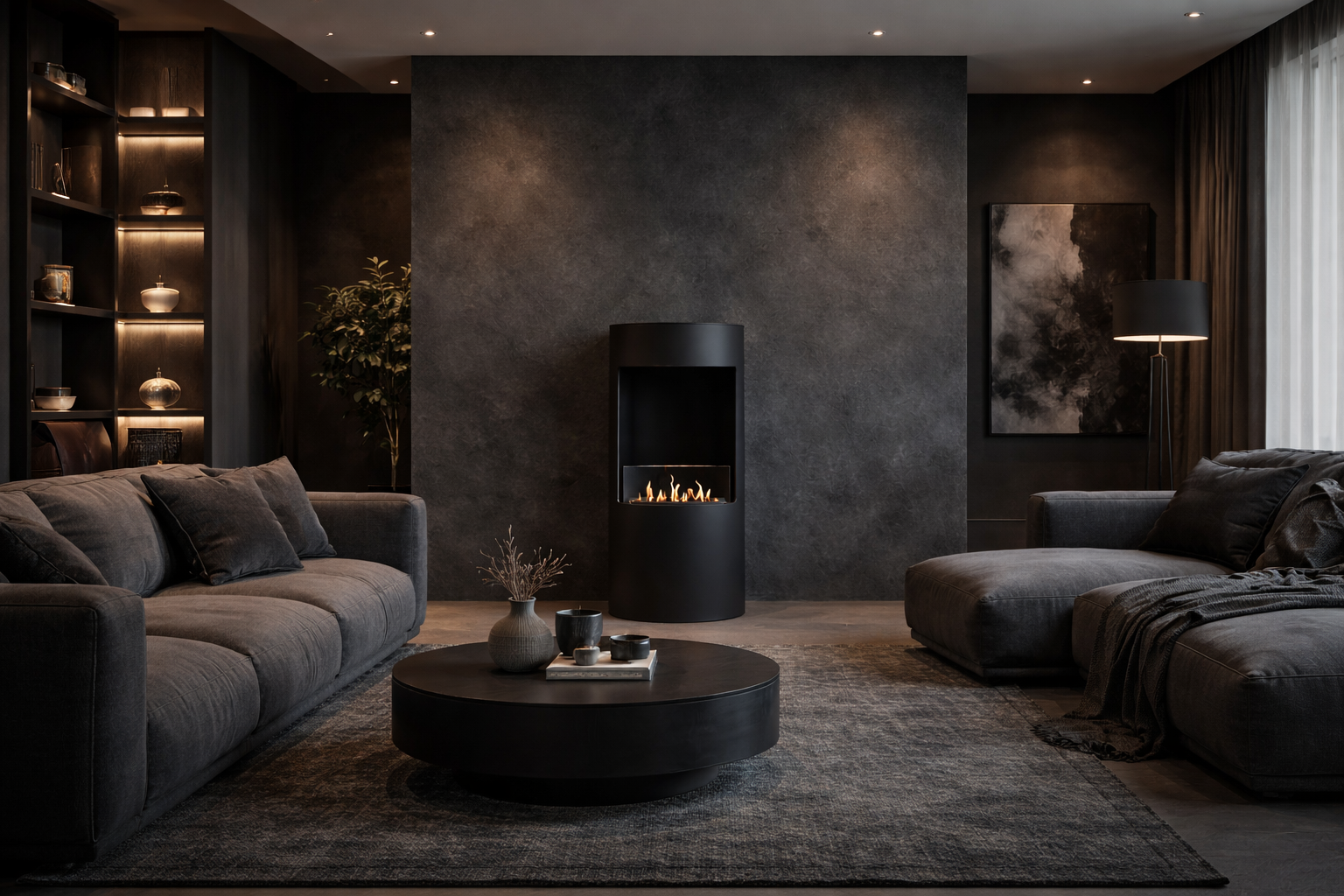 Lomanian Black Bio Ethanol Freestanding Fireplace H95 CM