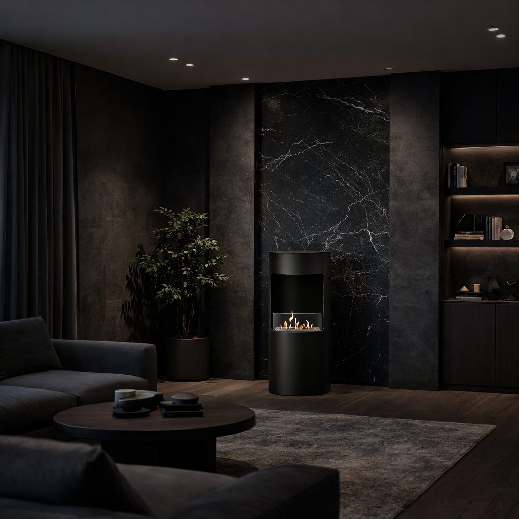 Lomanian Black Bio Ethanol Freestanding Fireplace H95 CM