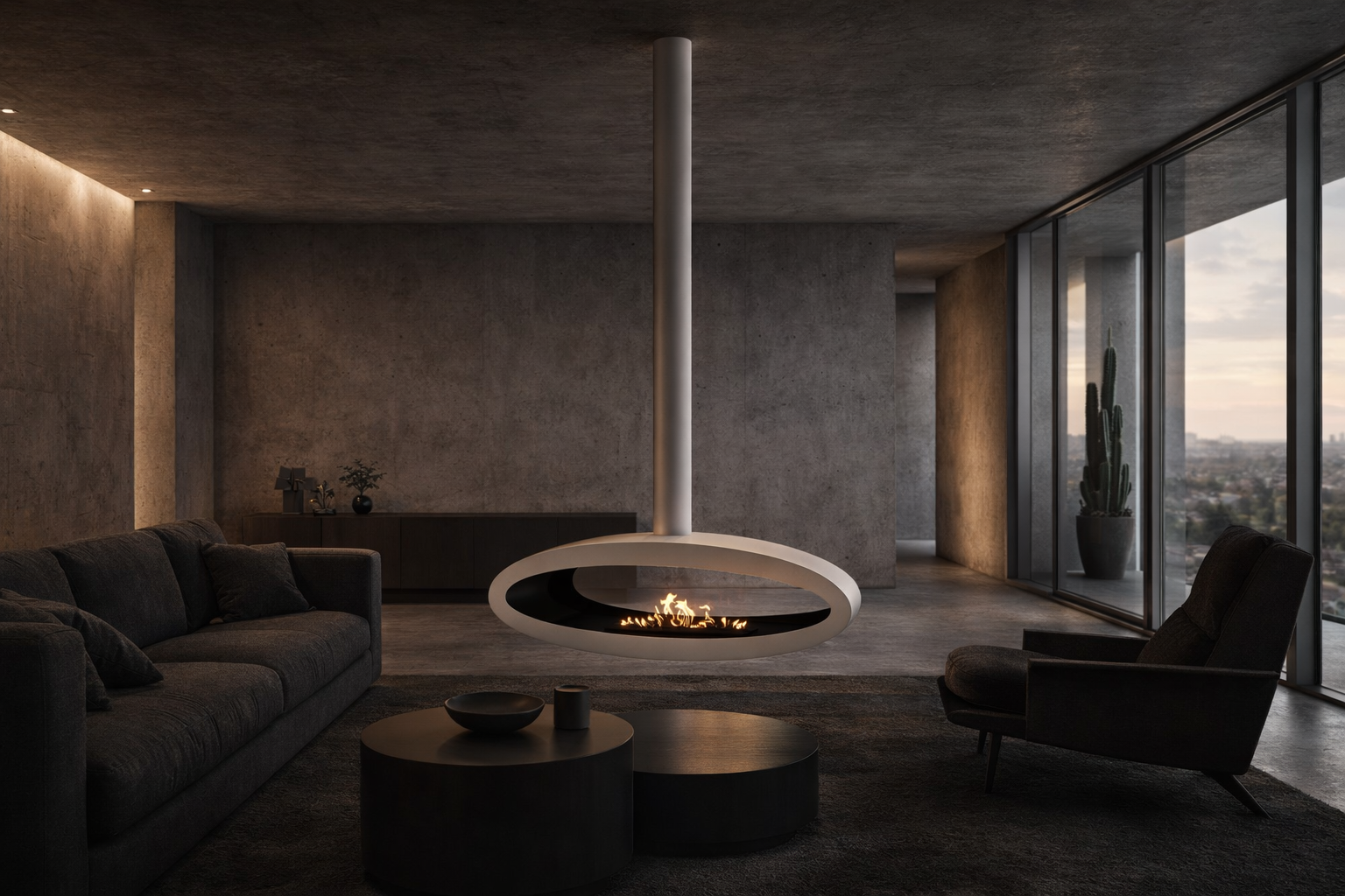 Meru Tube White Bio Ceiling Fireplace 112 cm