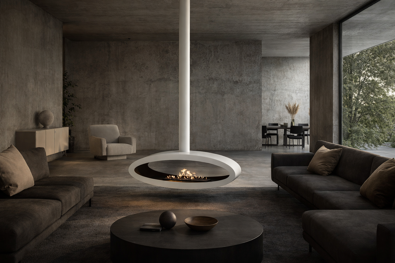 Meru Tube White Bio Ceiling Fireplace 112 cm