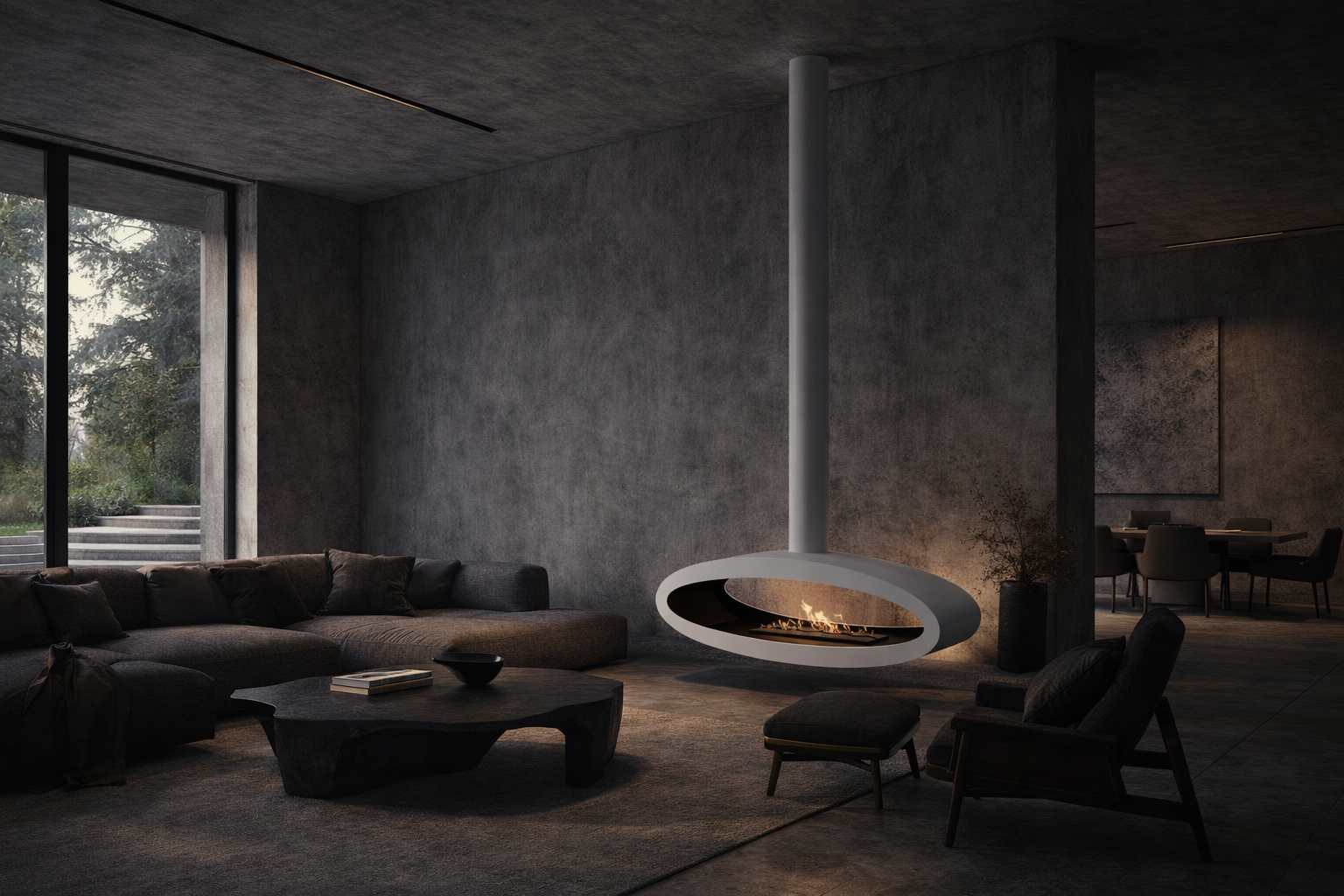 Meru Tube White Bio Ceiling Fireplace 112 cm