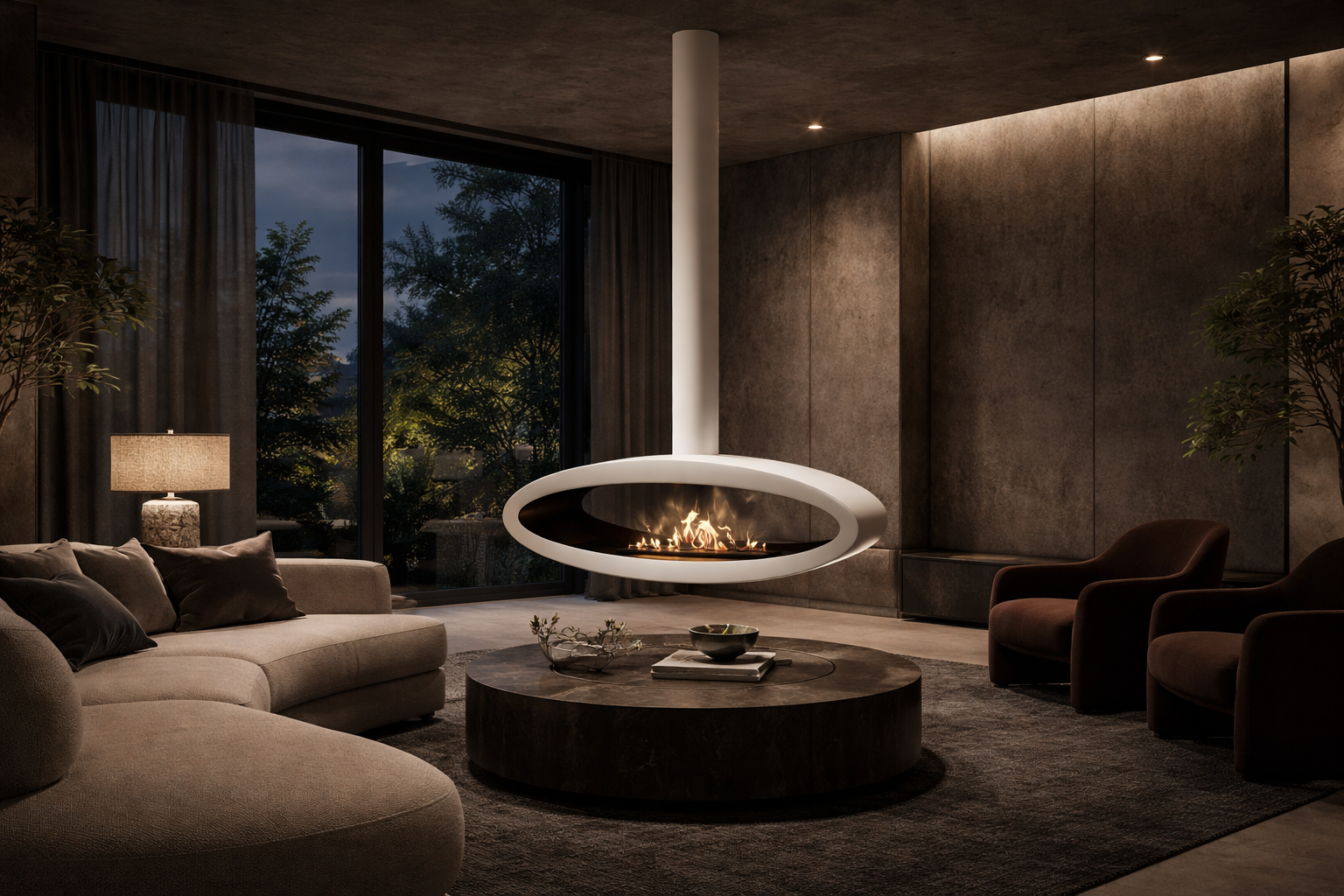 Meru Tube White Bio Ceiling Fireplace 112 cm