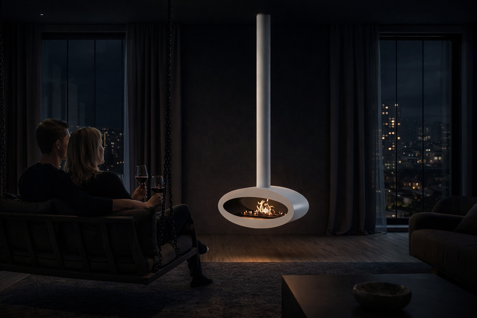 Meru Tube White Bio Ceiling Fireplace 80 cm