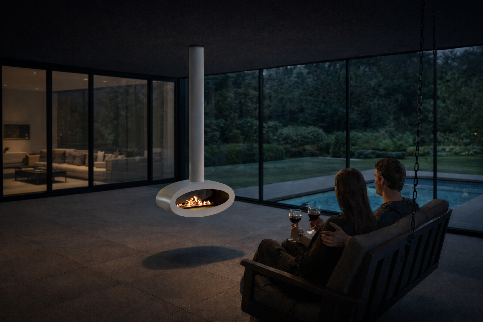 Meru Tube White Bio Ceiling Fireplace 80 cm