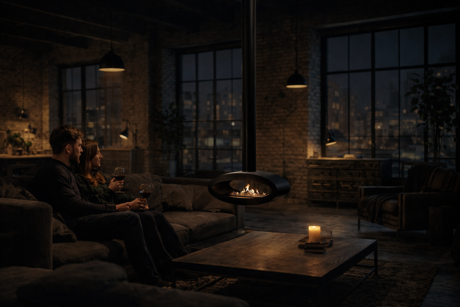 Meru Tube Black Bio Ceiling Fireplace 80 cm