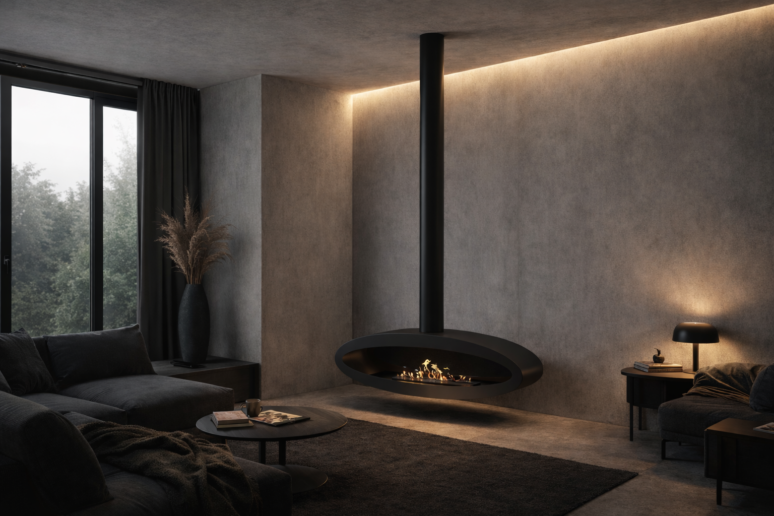 Ova Tube Zwart Plafondhaard 120 cm