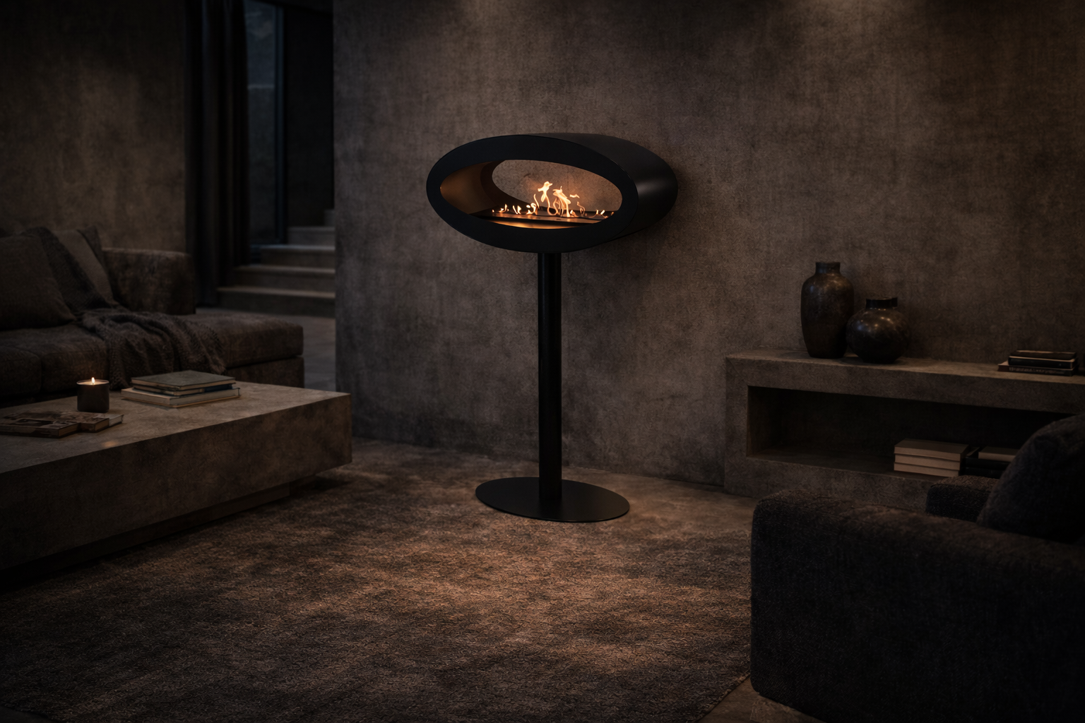 Ova Zwart Vrijstaand Doorkijkhaard D80 cm