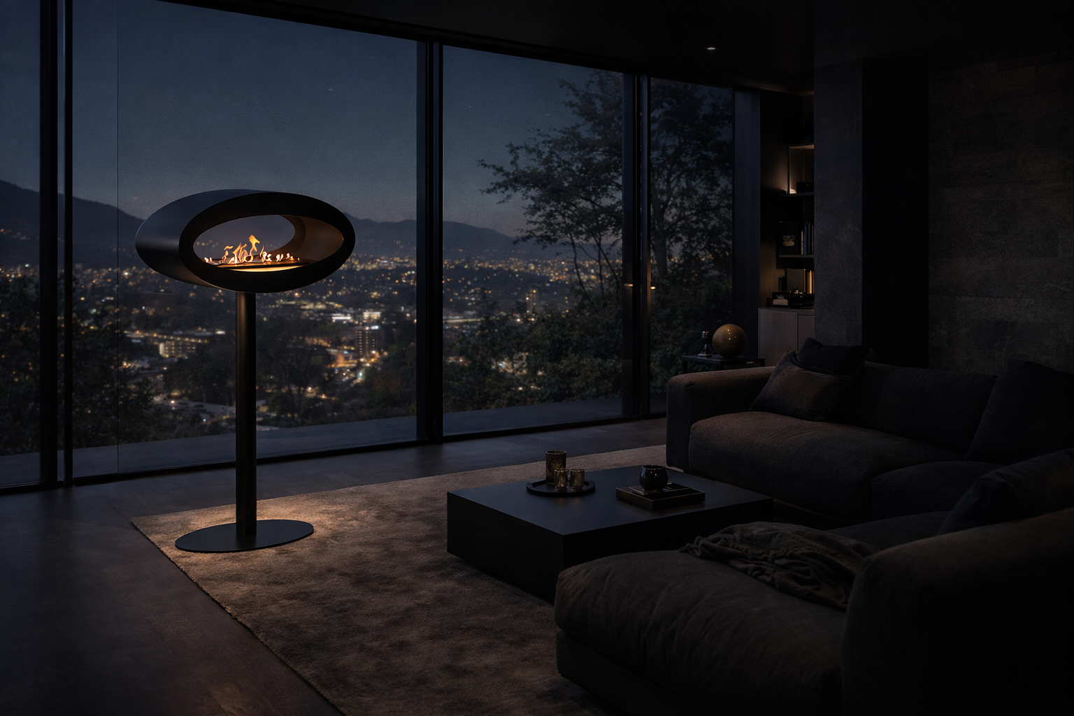 Ova Zwart Vrijstaand Doorkijkhaard D80 cm