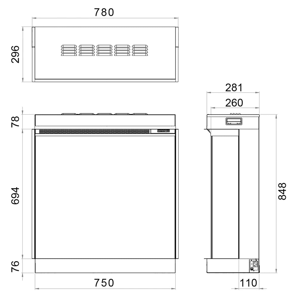 Trimline Solus Elektrische Inbouwhaard Hoek Rechts 75 cm