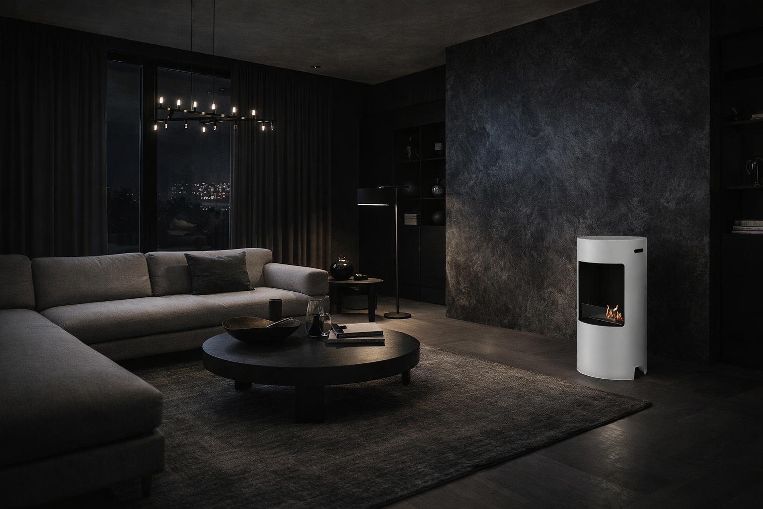 Pale White Bio Ethanol Freestanding Stove H80 CM