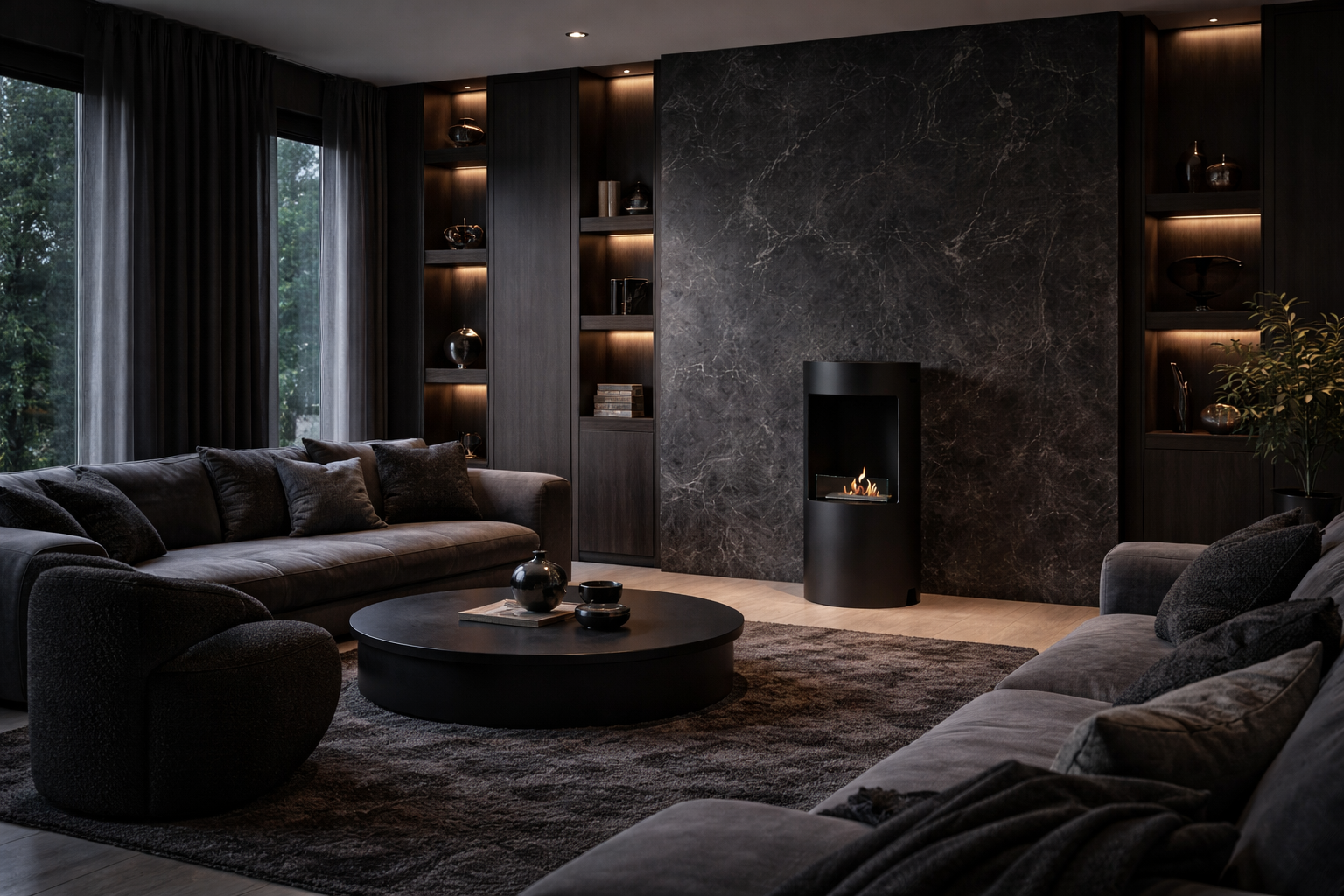 Pale Black Bio Ethanol Freestanding Stove H80 CM