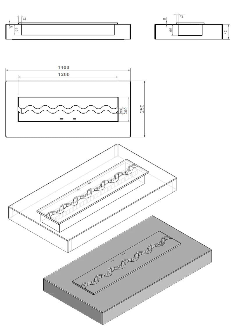 Fala Wave Bio-Ethanol Fireplace Insert 140 cm