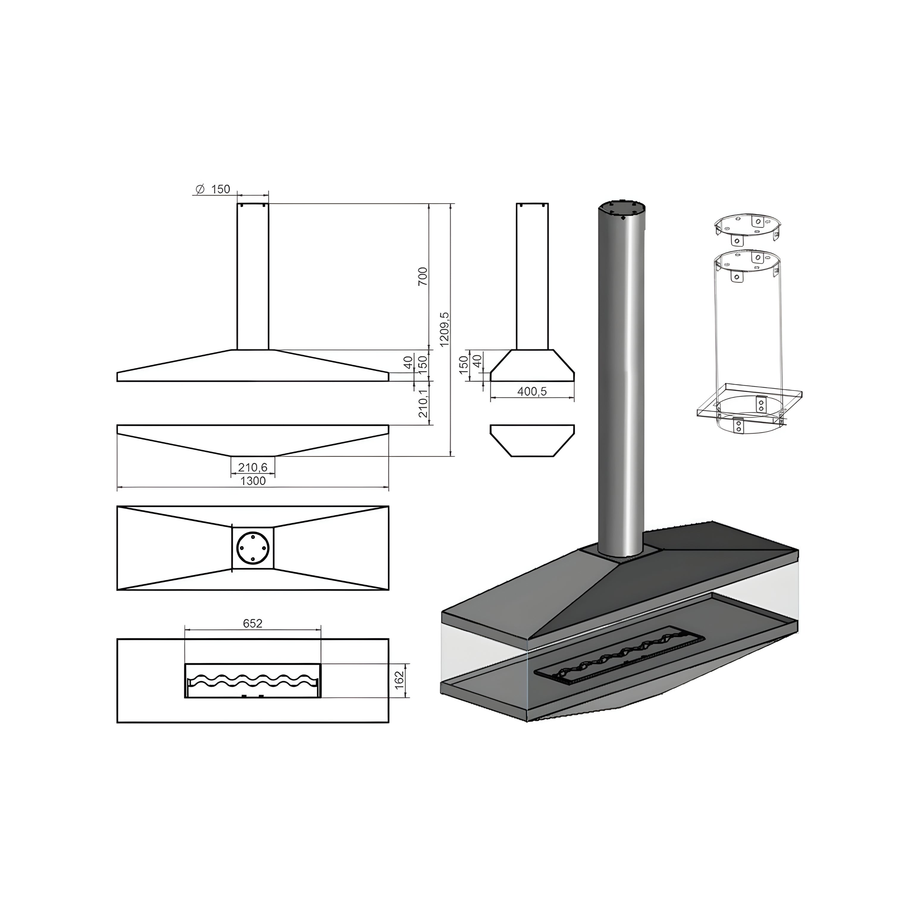 Egano Tube Bio Ethanol Plafondhaard 130 cm