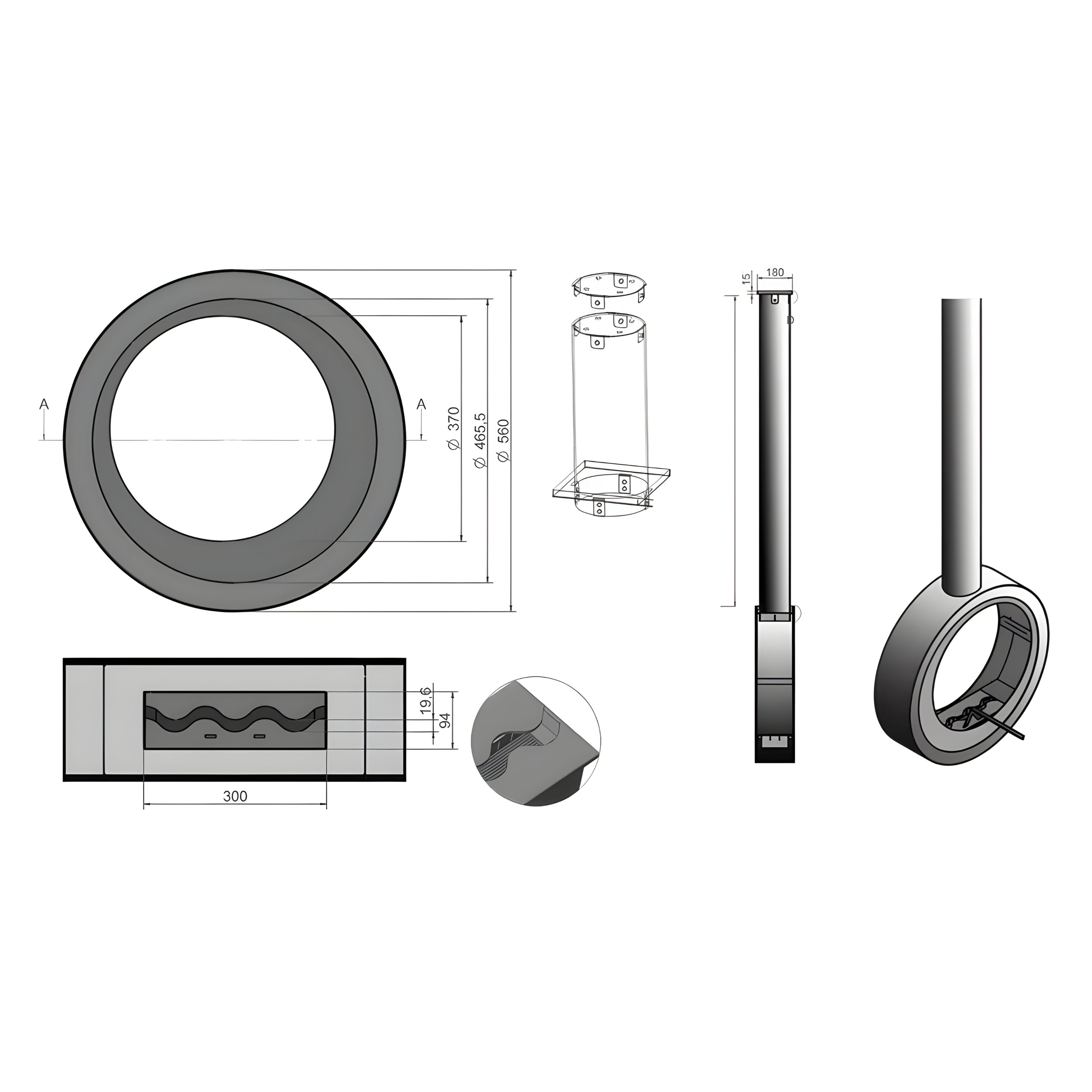 Erto Tube Bio Ethanol Plafondhaard D56 CM
