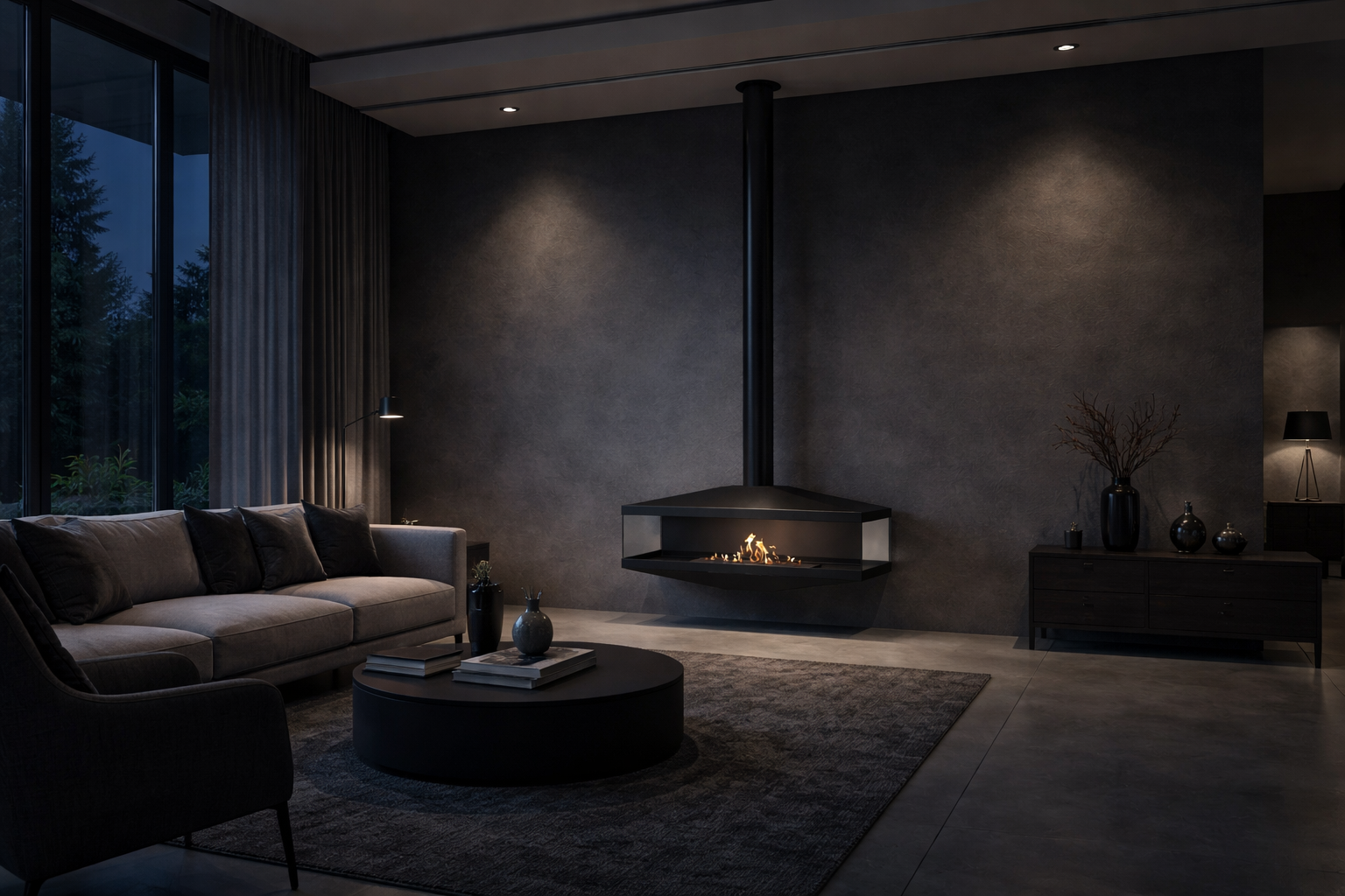 Aura Close Tube Zwart Doorkijk Plafondhaard 120 cm