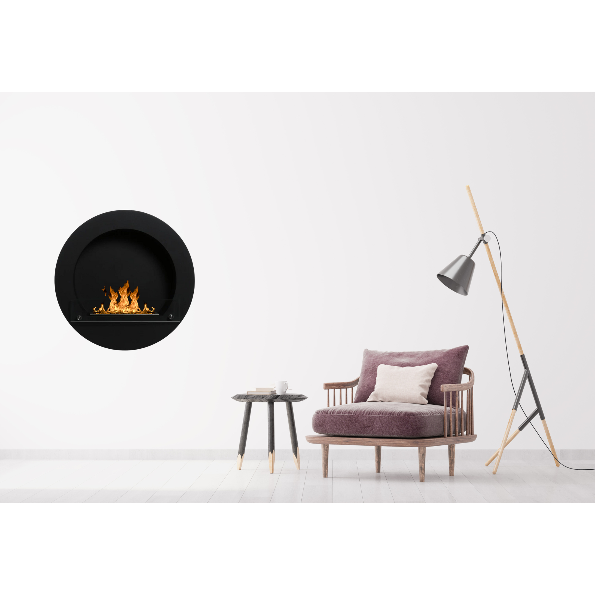 Balian Black Bio-Ethanol Wall Fireplace D60 CM
