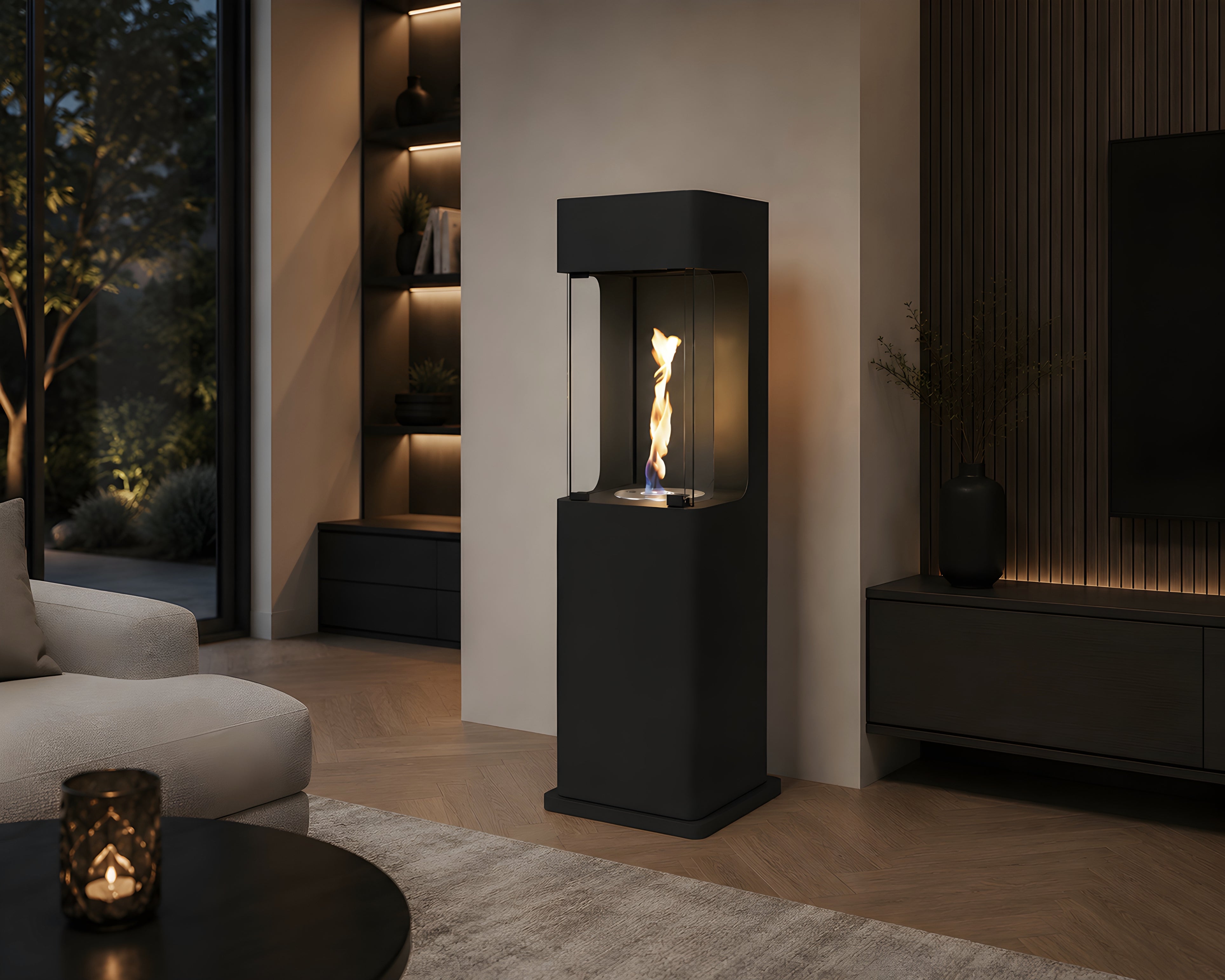 Baron Verticale Vrijstaande Haard Volle Glas H134 cm
