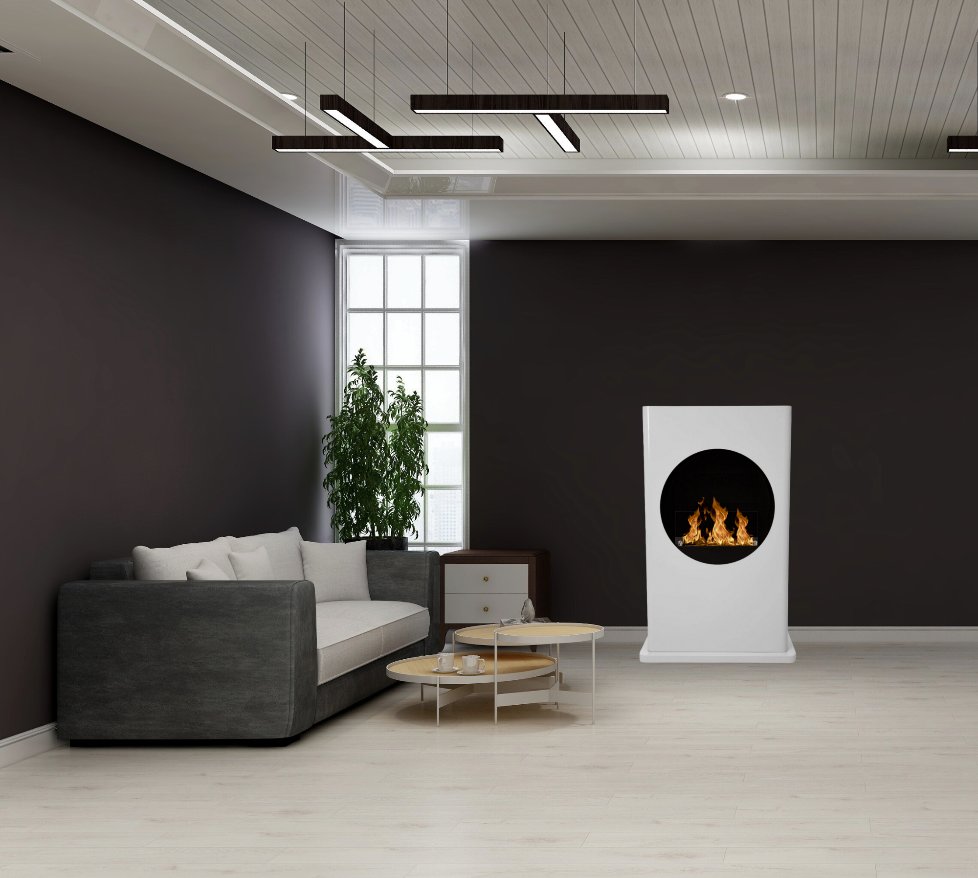 White Painted Steel DIO Freestanding Bio Fireplace