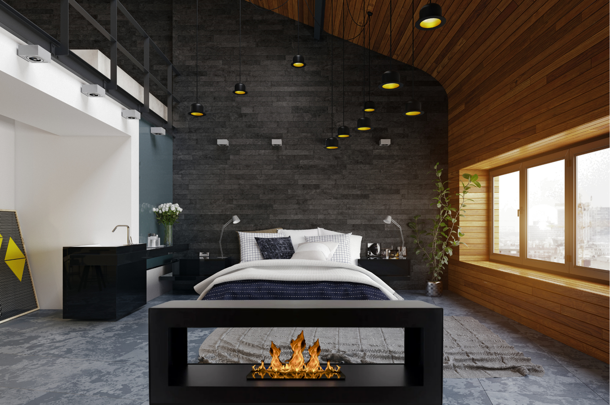 Dukino Standing &amp; Hanging Fireplace 112 CM 