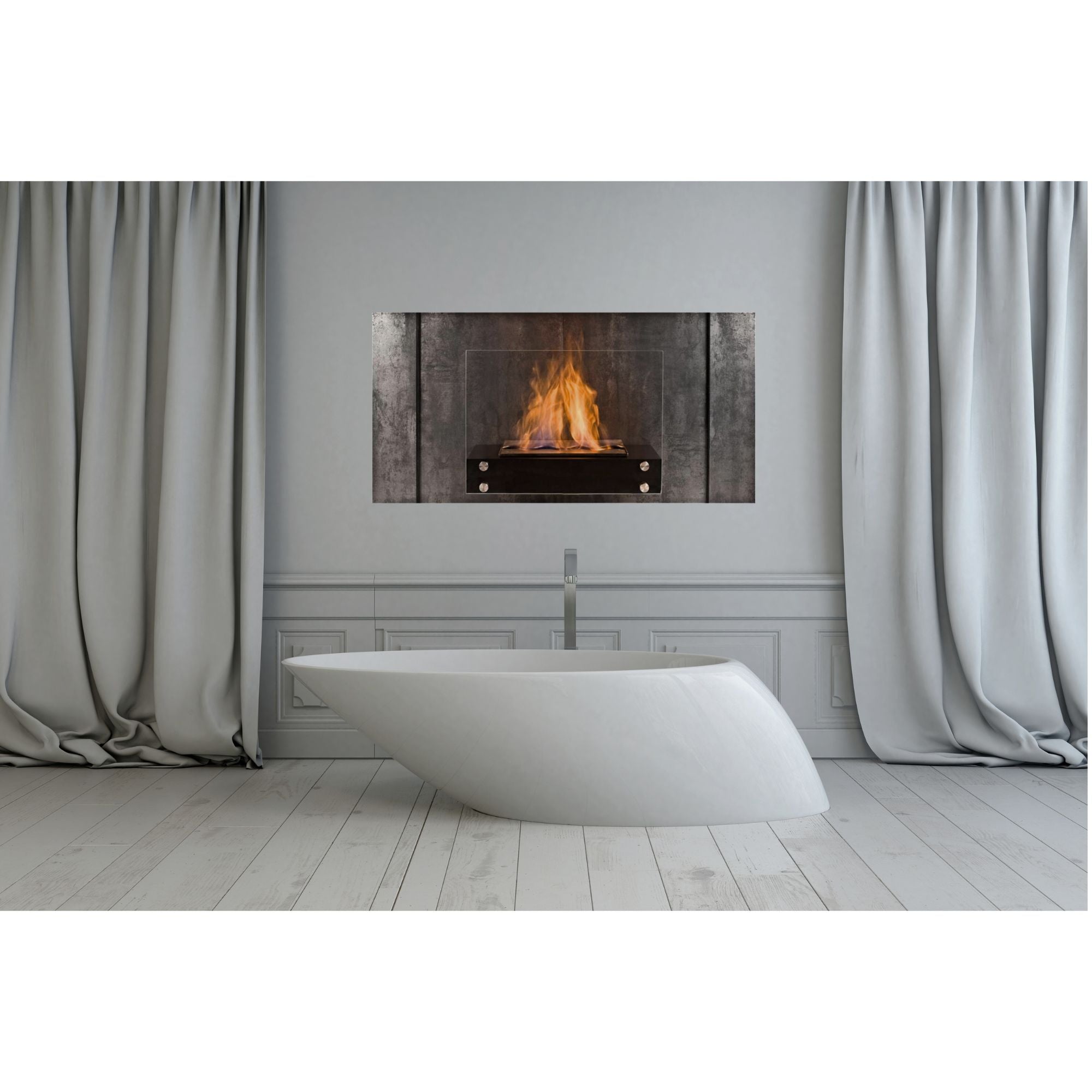 Ebra Silver Wall Fireplace - Bio Fireplace 120 x 23 x 60 CM