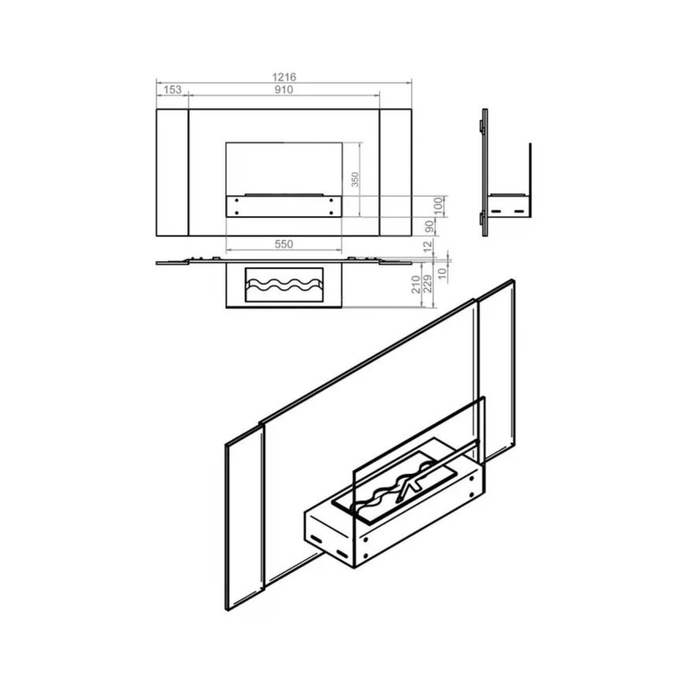 Elbrus Zwart Bio Ethanol Wandhaard 120 CM