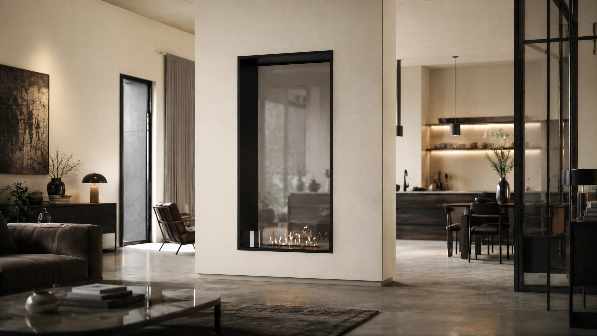 Fame Vertical Doorkijkhaard Enkel Volle Glas 90 x 180 cm