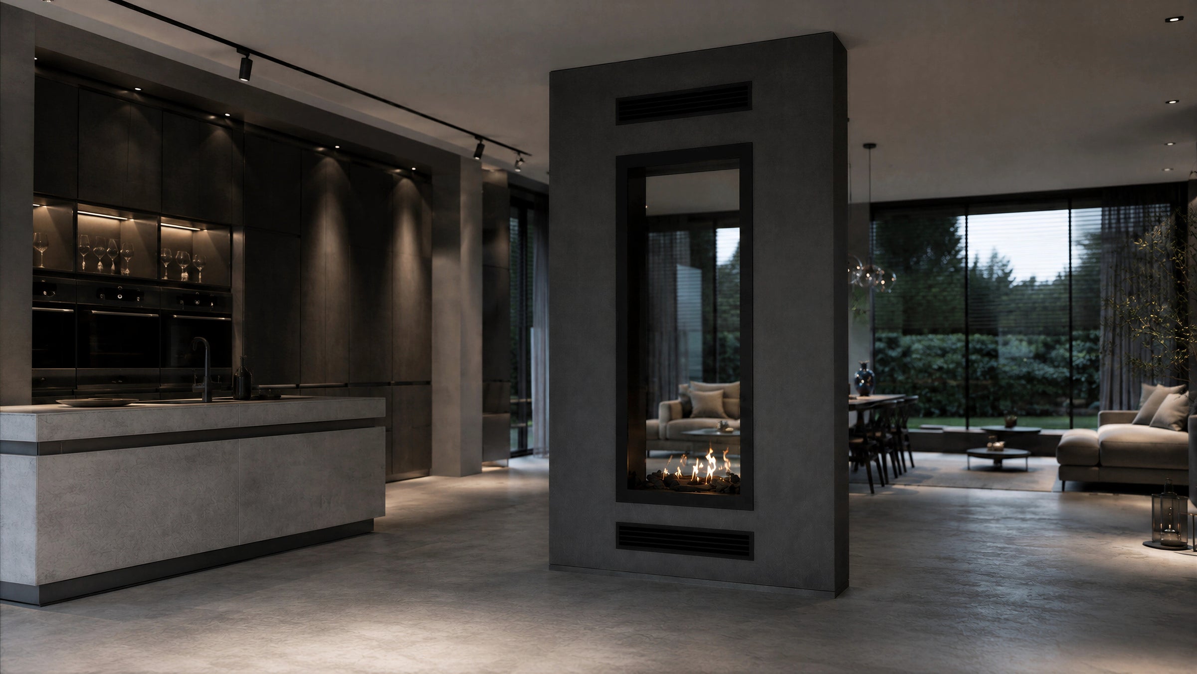 Fame Vertical Doorkijkhaard Met Volle Glas 70 x 160 cm