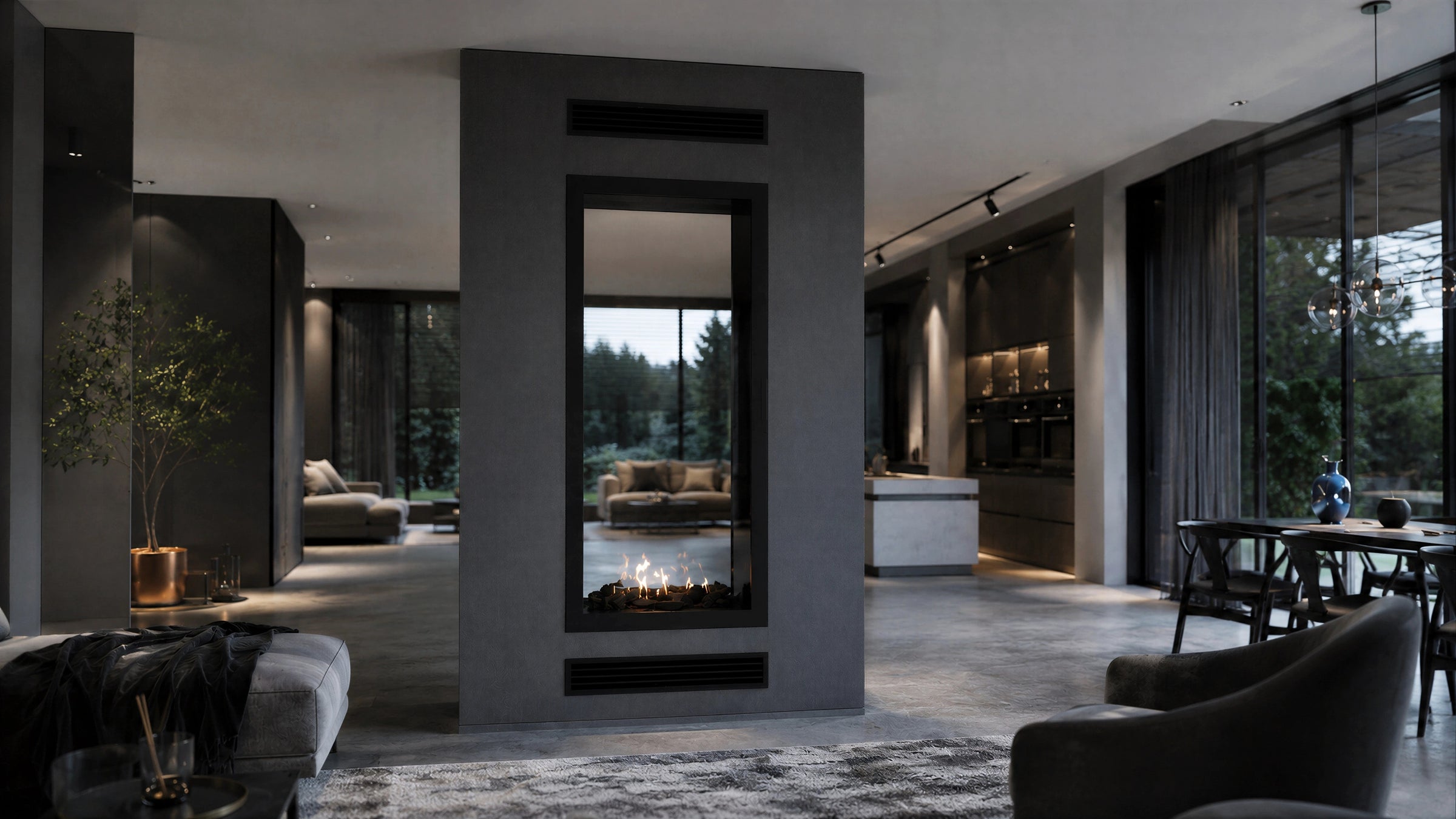 Fame Vertical Doorkijkhaard Met Volle Glas 70 x 160 cm
