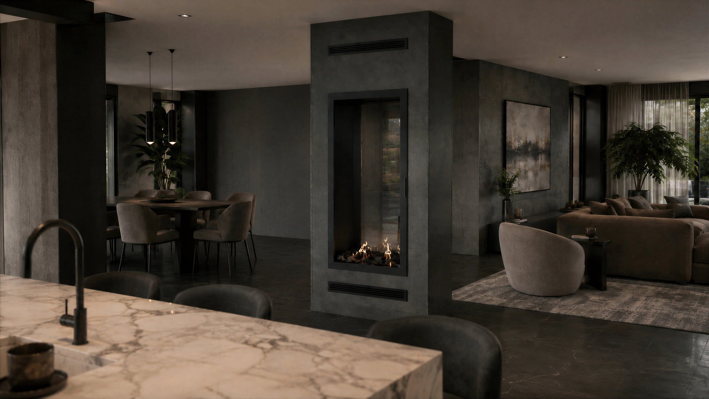 Fame Vertical Doorkijkhaard Met Volle Glas 90 x 180 cm