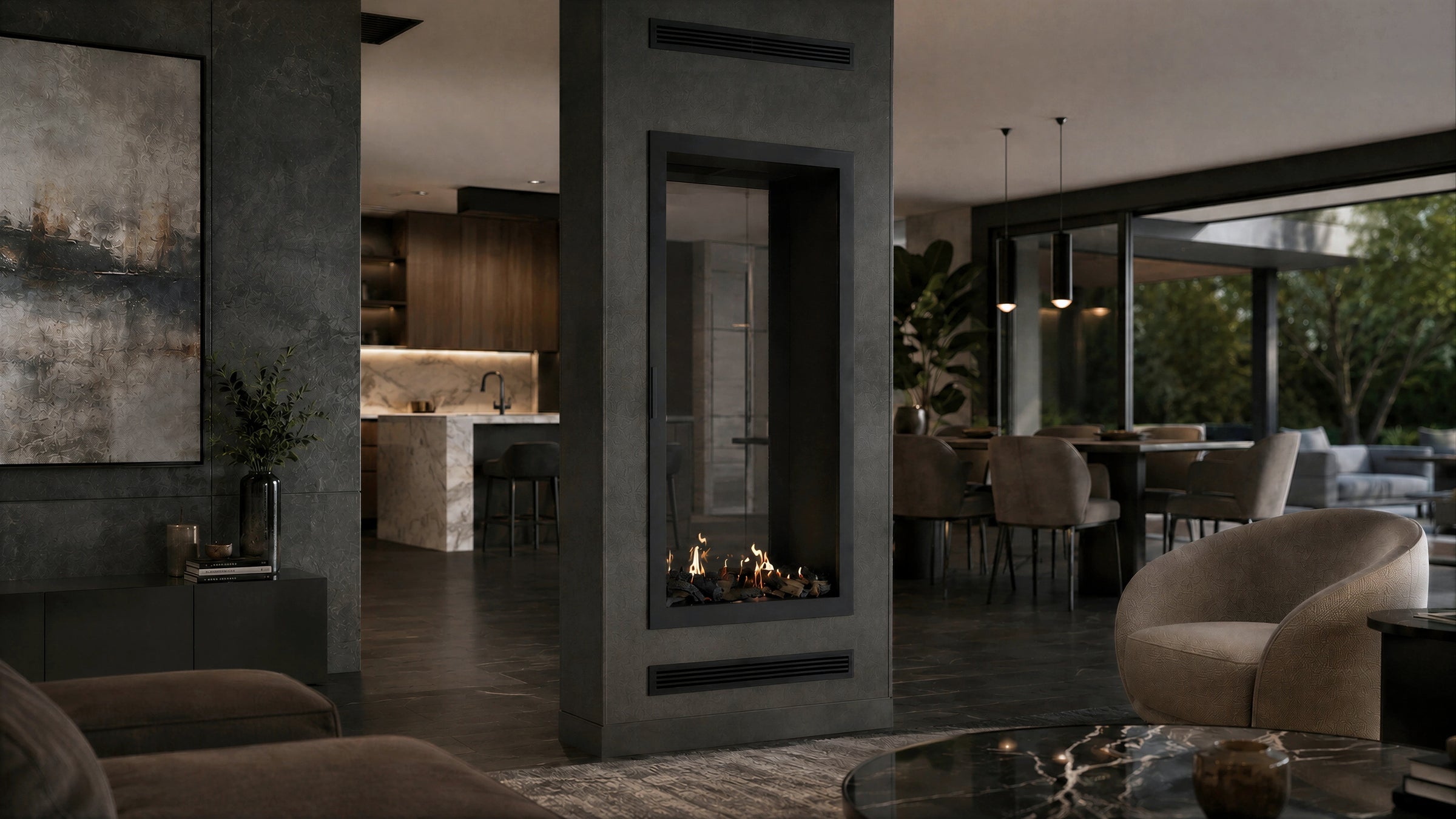 Fame Vertical Doorkijkhaard Met Volle Glas 90 x 180 cm