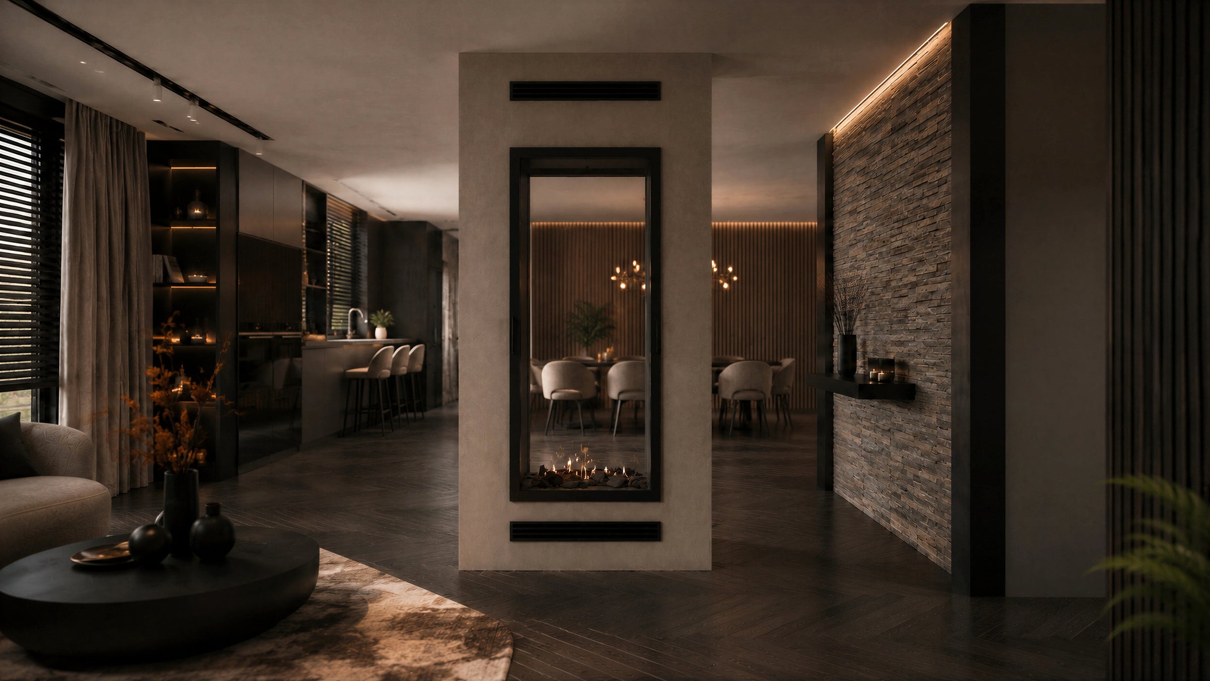 Fame Vertical Doorkijkhaard Met Volle Glas 90 x 200 cm