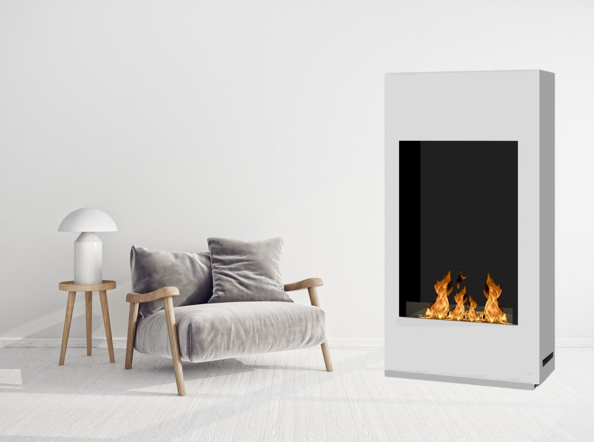 Flame White Freestanding Bio-Ethanol Stove Fireplace
