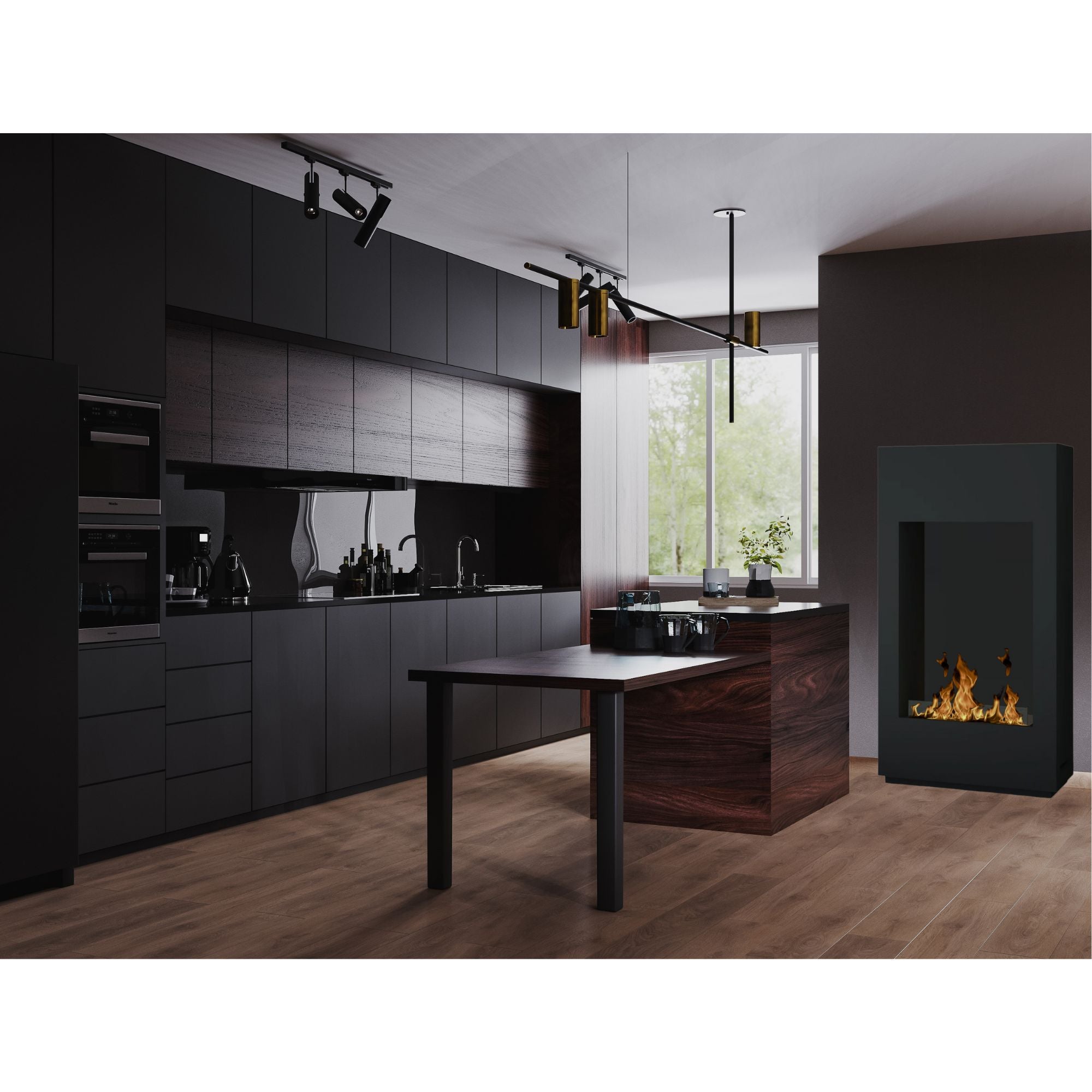 Flame Black Freestanding Bio-Ethanol Stove Fireplace