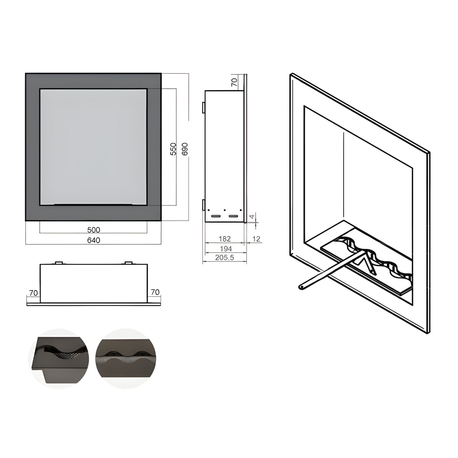 Hierro Bio-ethanol built-in fireplace 64 cm