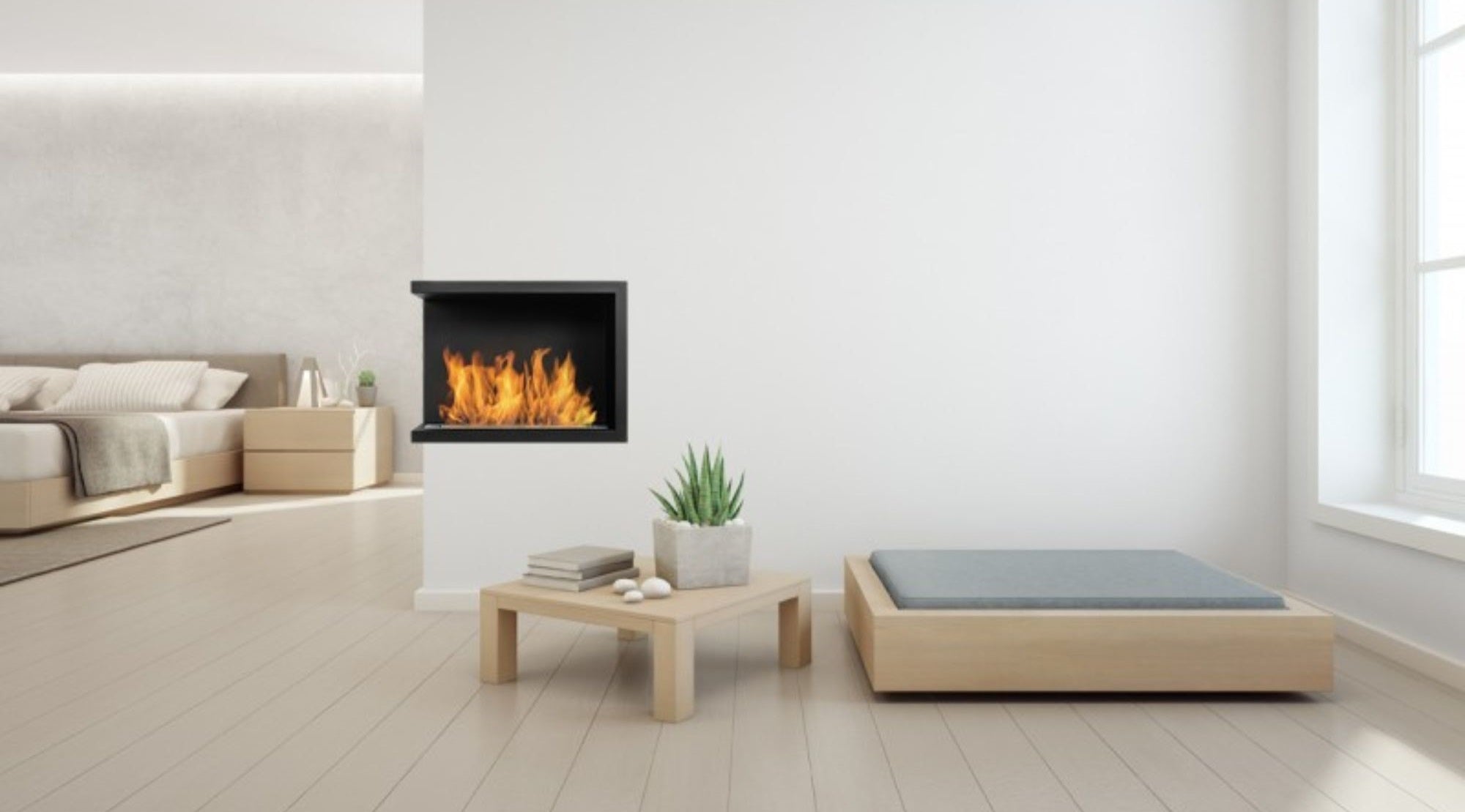 Corner Bio Ethanol Built-in Fireplace Left 60 CM With Glass